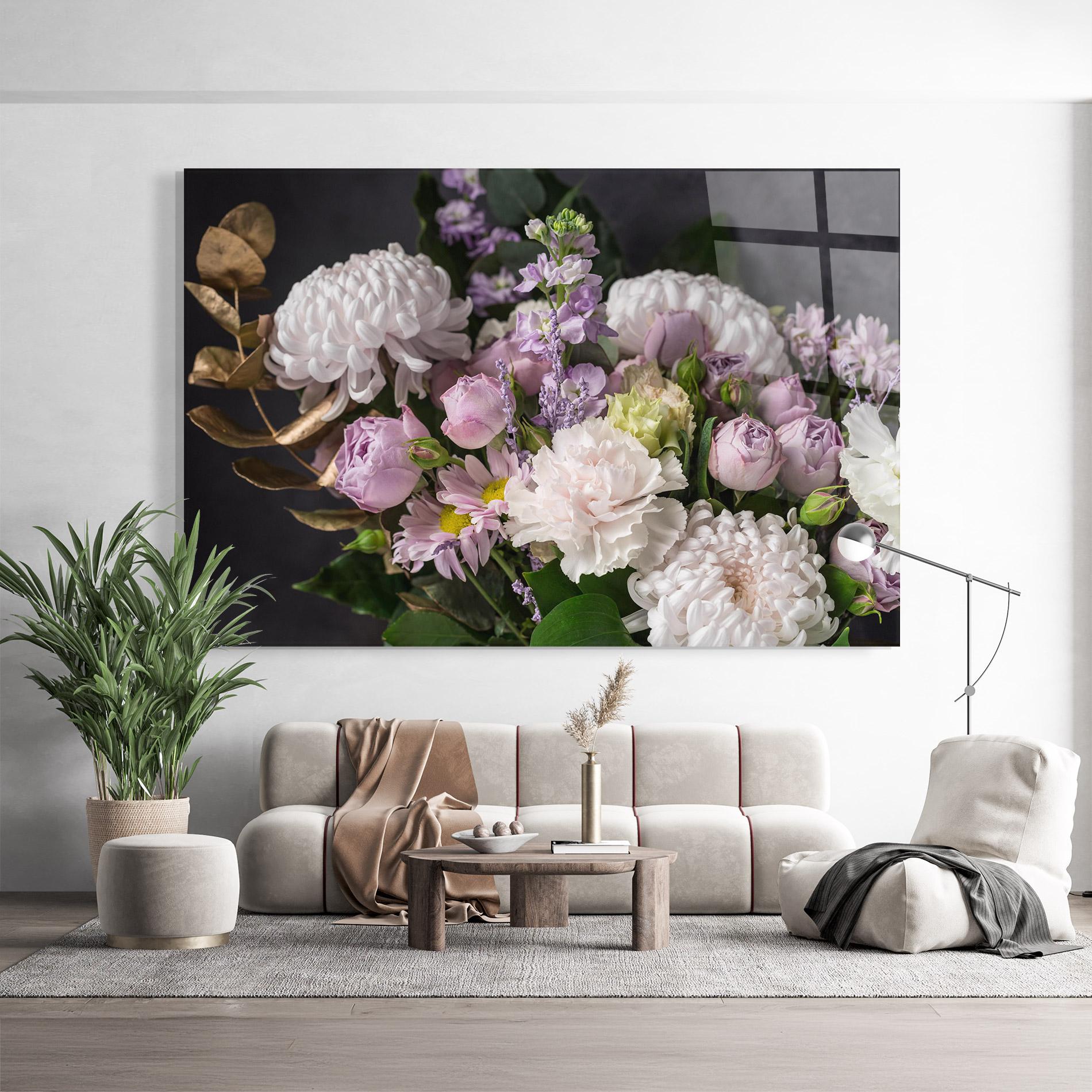 Tablou Sticla Pastel Purple Bouquet mockup 9