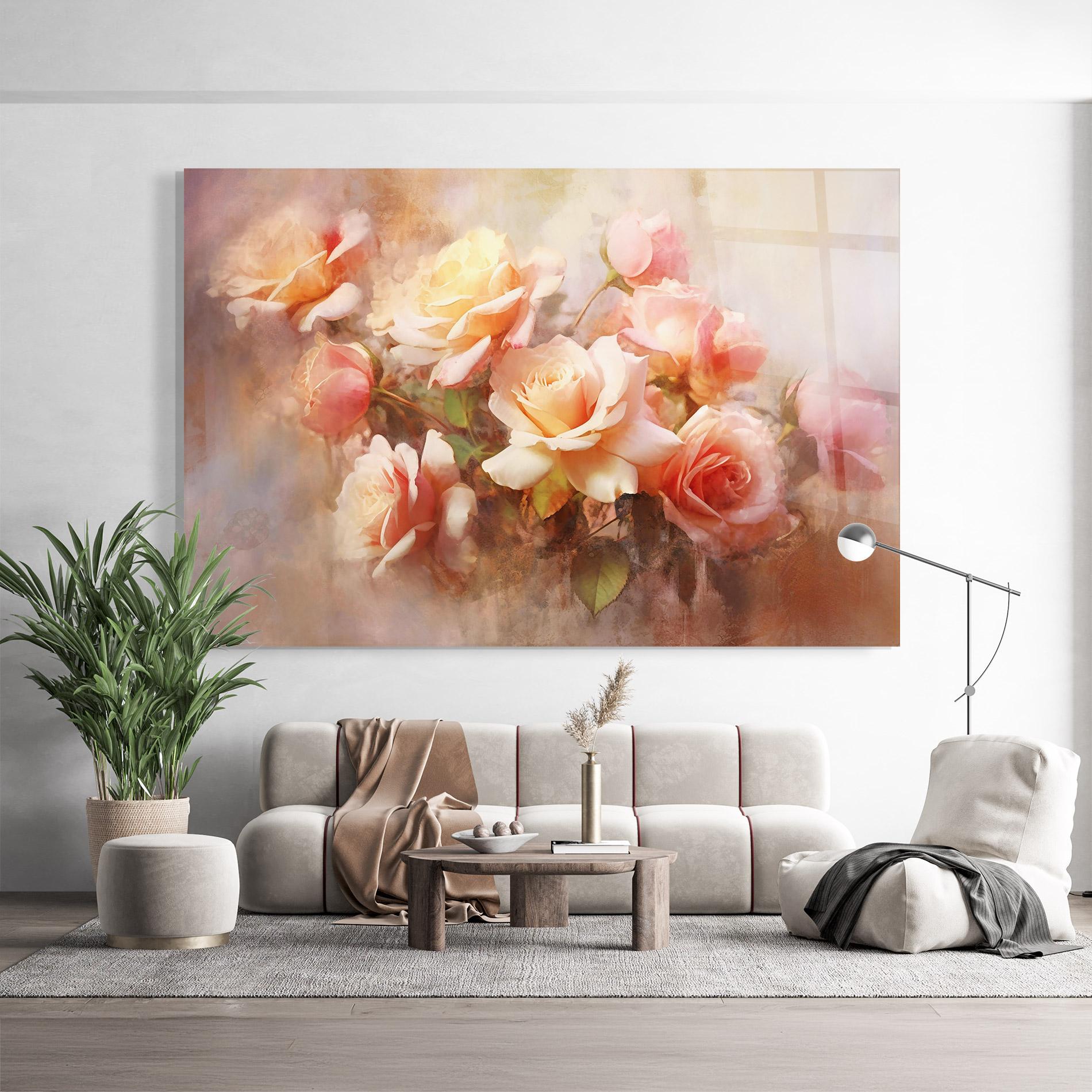 Tablou Sticla Roses Bouquet Painting mockup 9