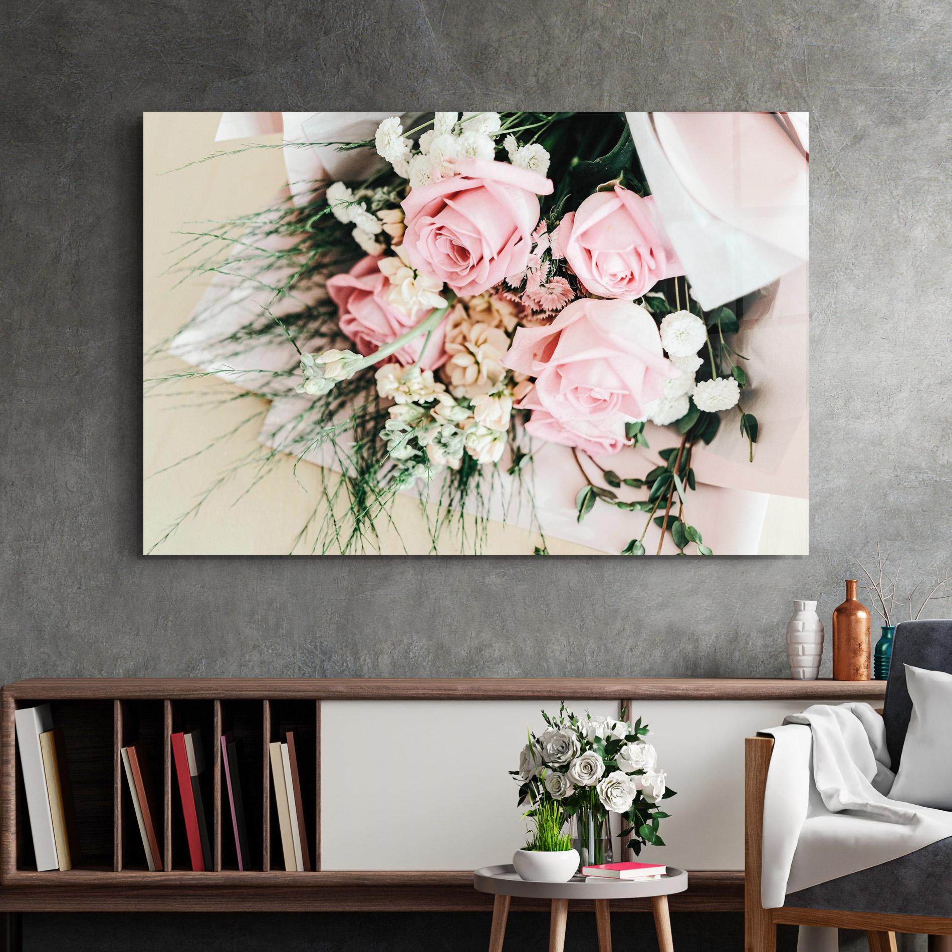 Tablou Sticla Baby Pink Bouquet mockup 2