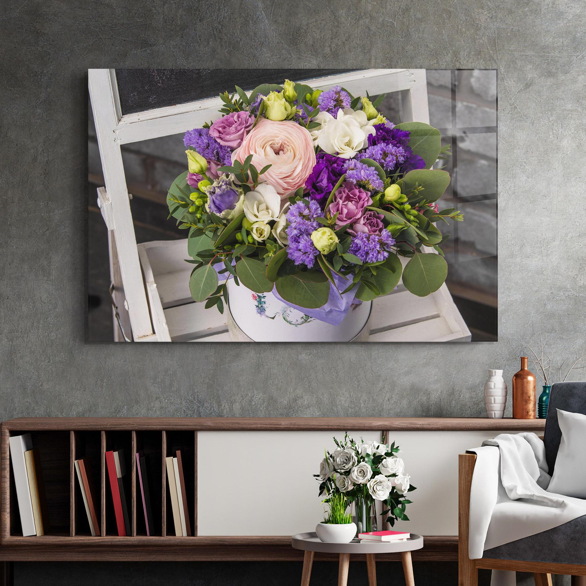 Tablou Sticla Big Pink Rose Bouquet mockup 2