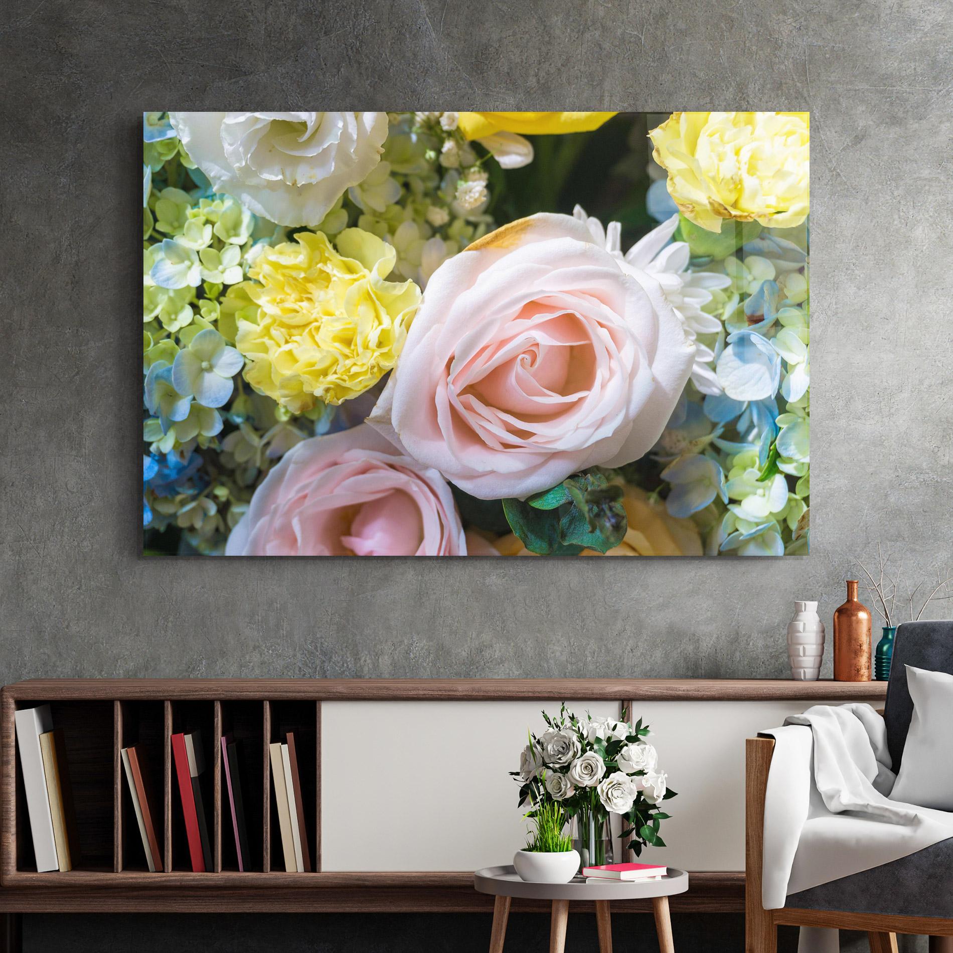 Tablou Sticla Bouquet Light Pink mockup 2