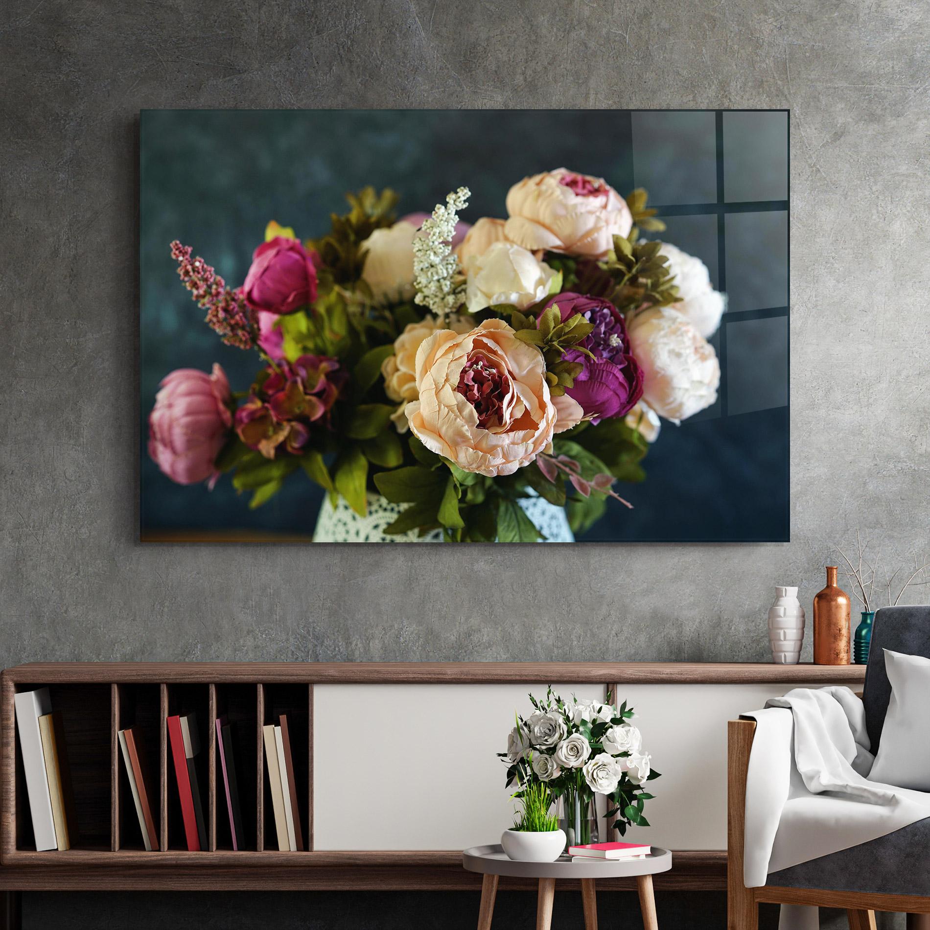 Tablou Sticla Cream Roses Bouquet mockup 2