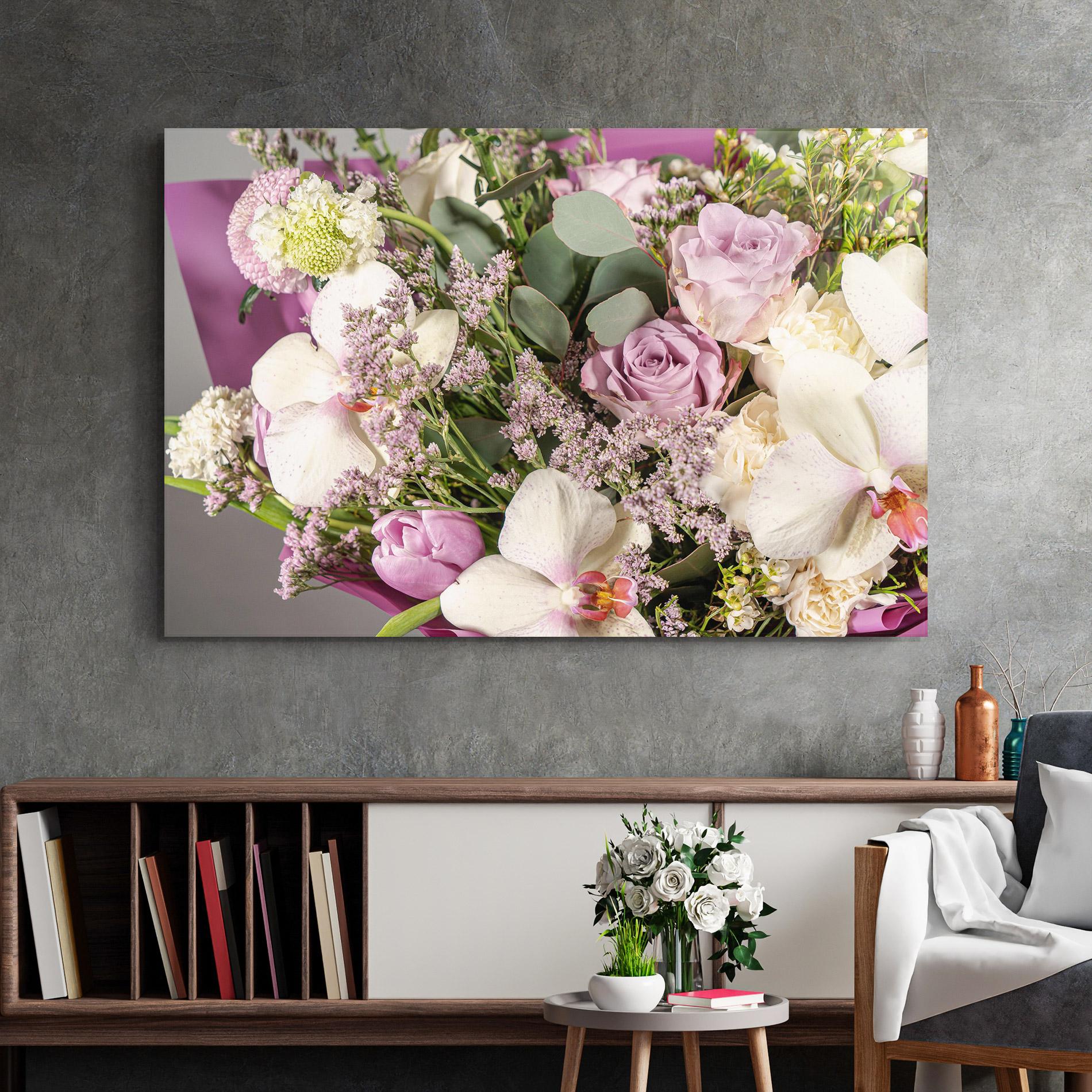 Tablou Sticla Cute Purple Bouquet mockup 2