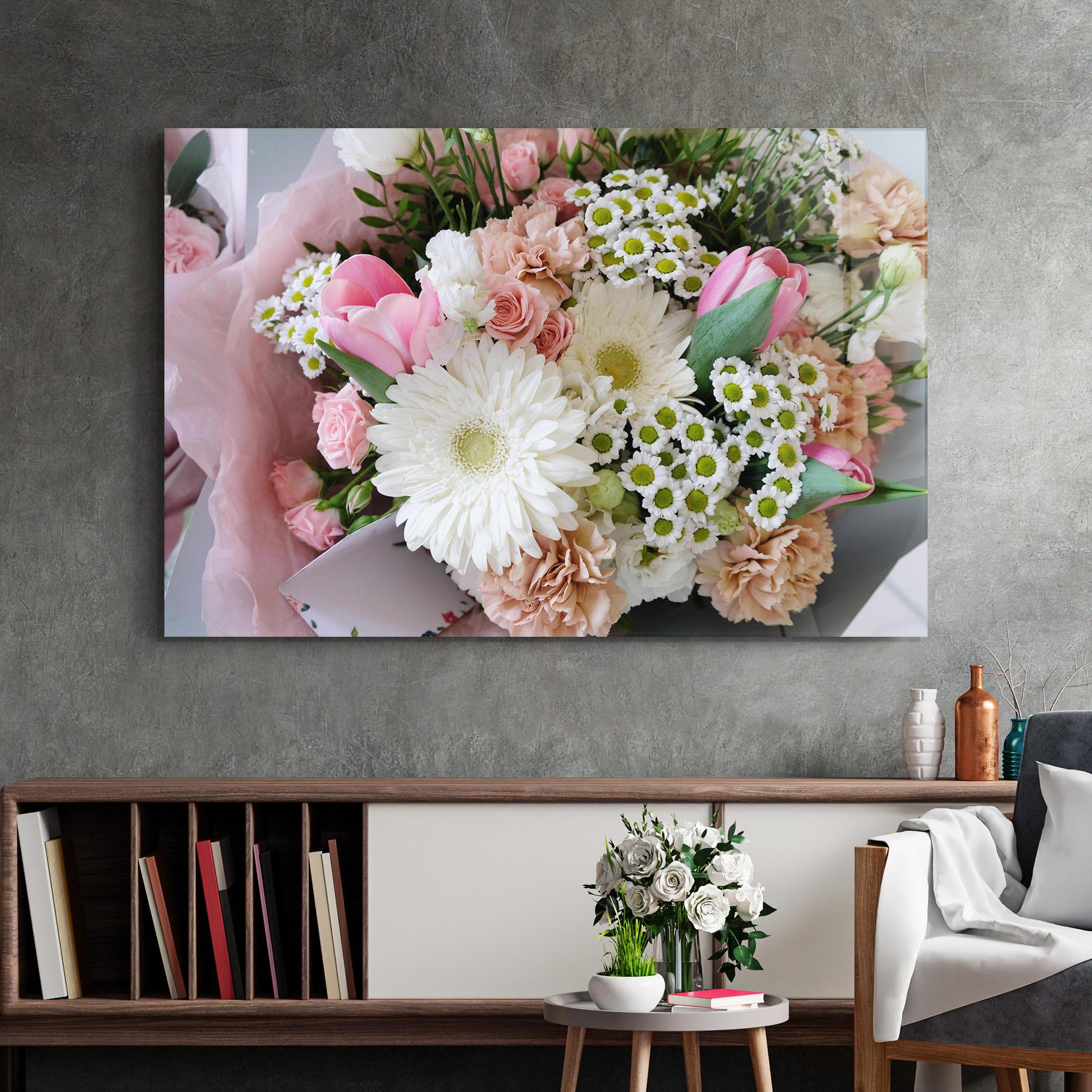 Tablou Sticla Flower Mix Bouquet mockup 2