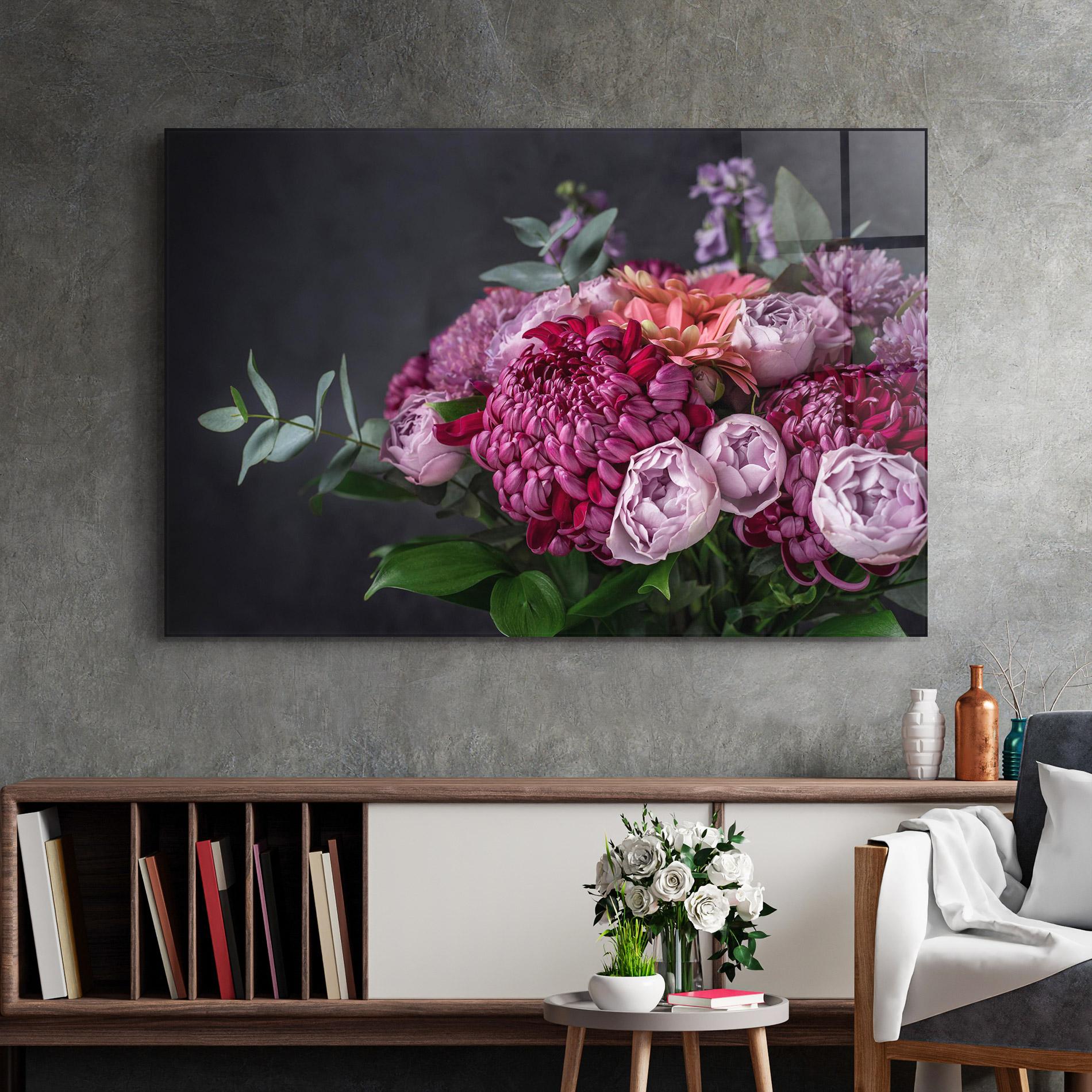 Tablou Sticla Mix Purple Bouquet mockup 2