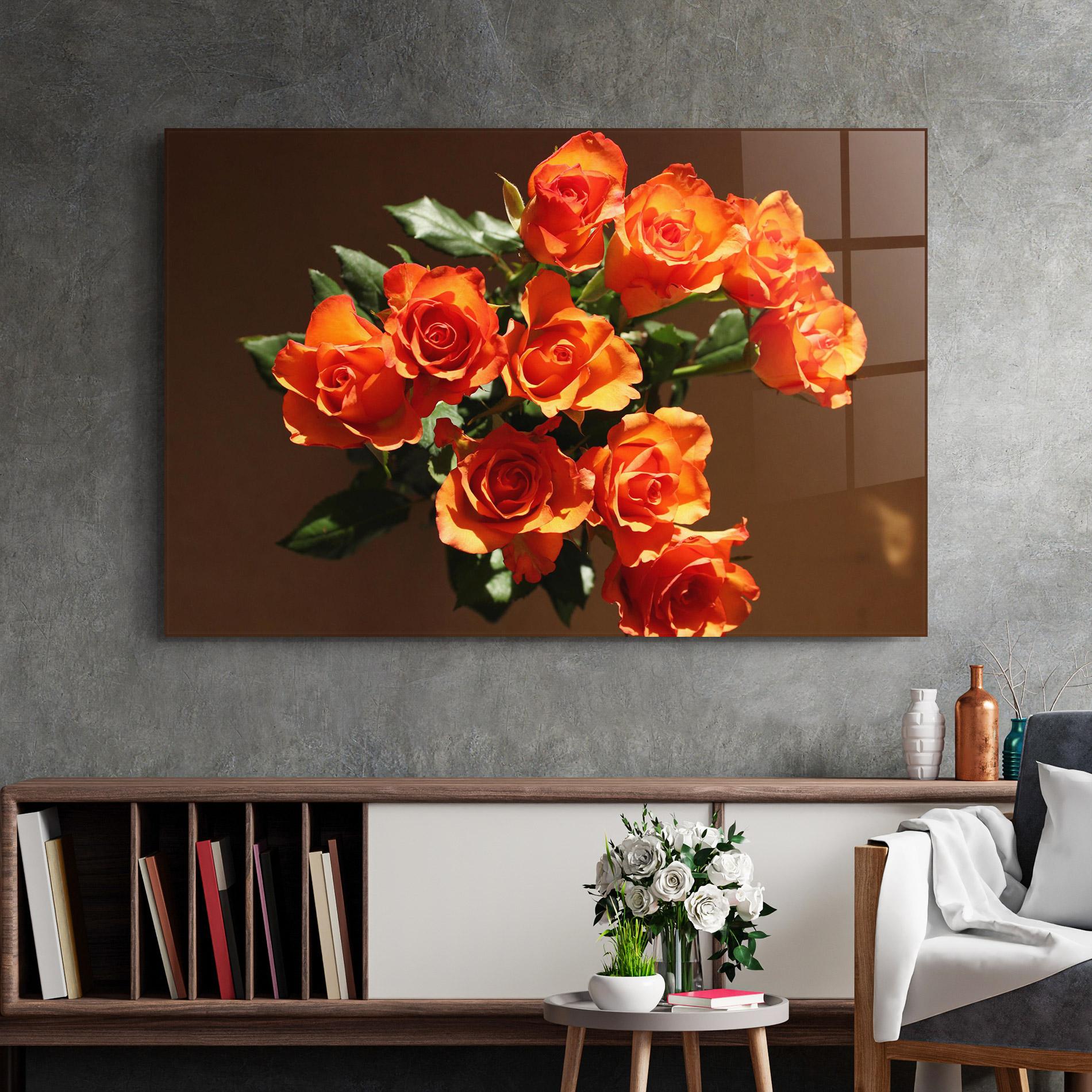 Tablou Sticla Orange Roses Bouquet mockup 2