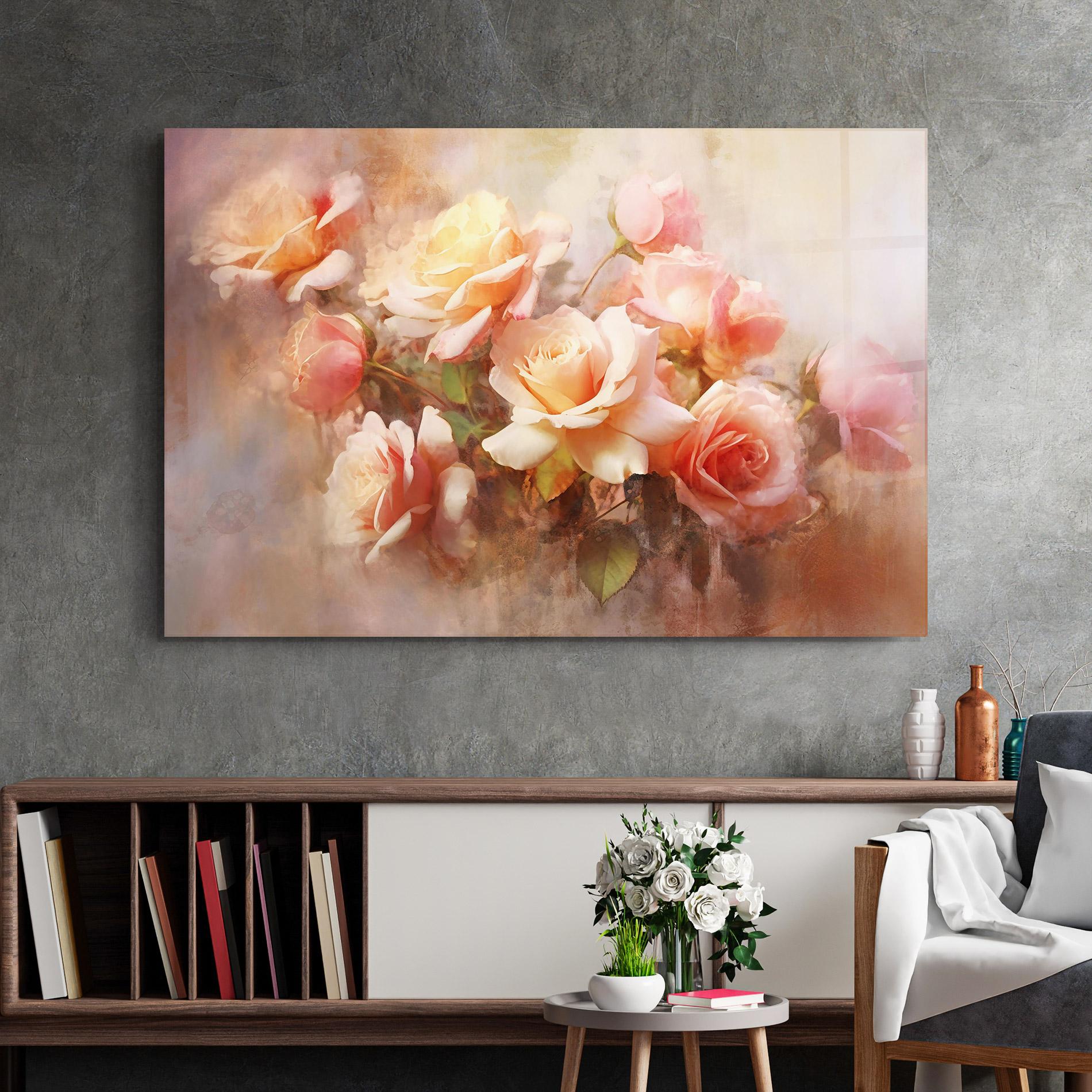 Tablou Sticla Roses Bouquet Painting mockup 2