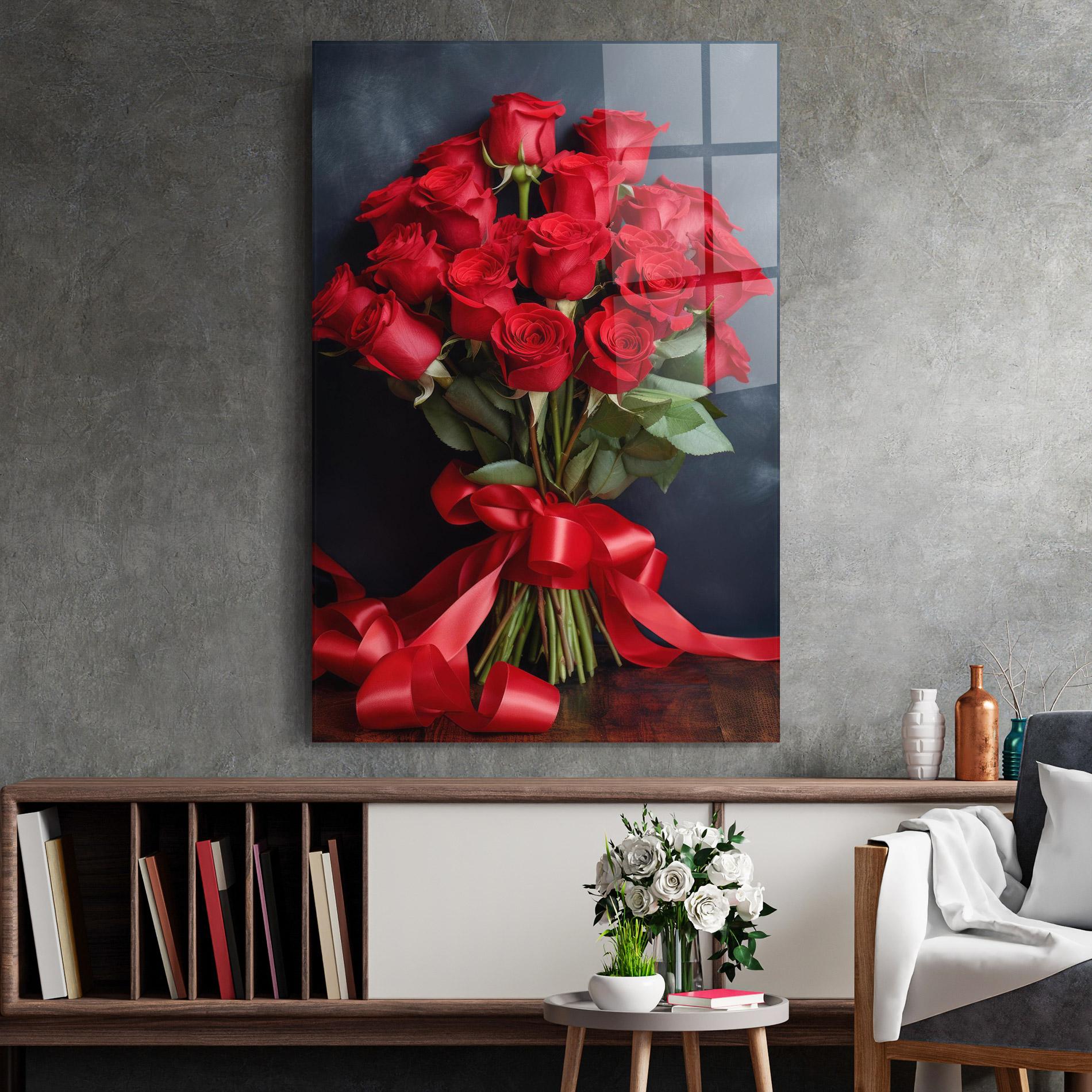 Tablou Sticla Beautiful Red Roses Bouquet mockup 2