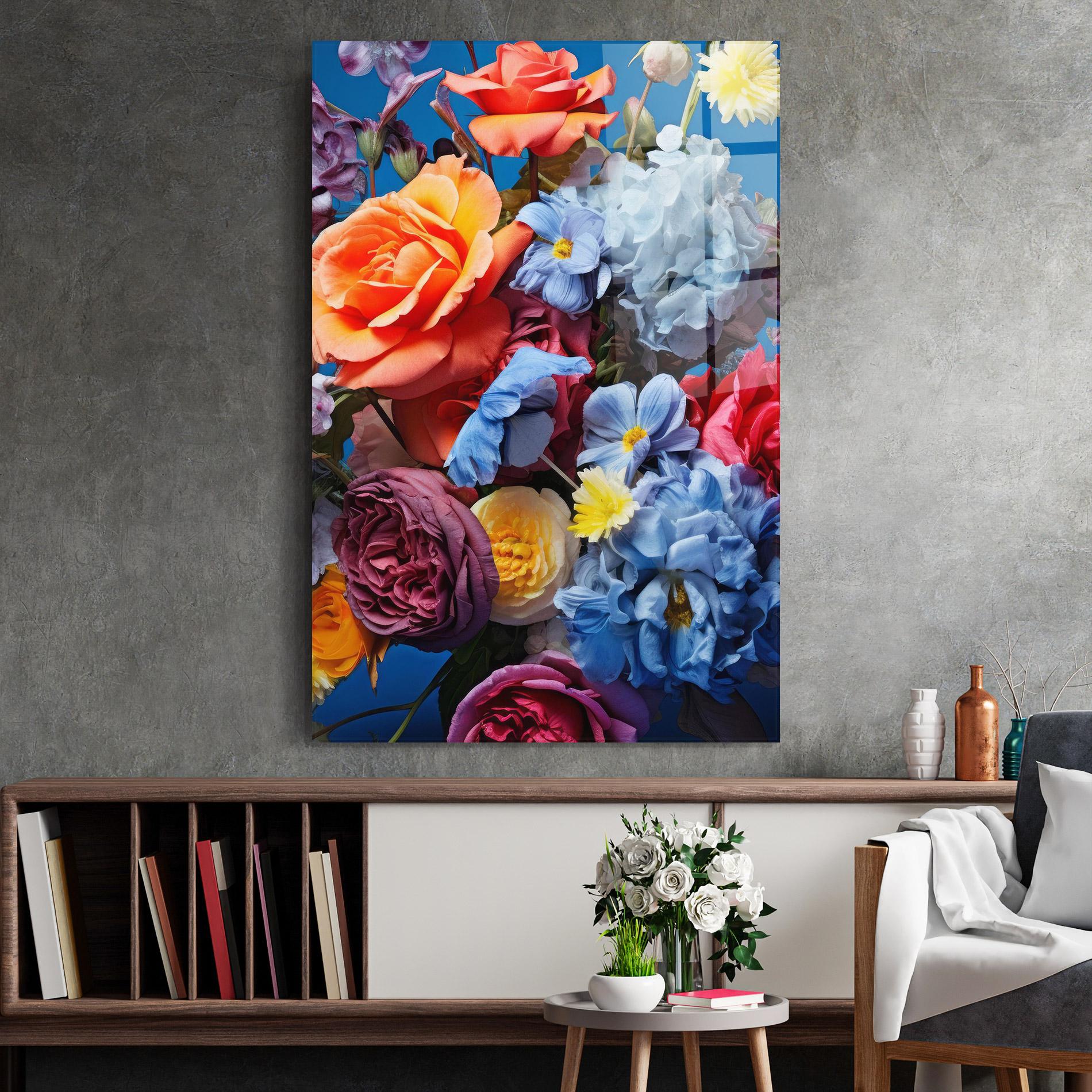 Tablou Sticla Blue Orange Bouquet mockup 2