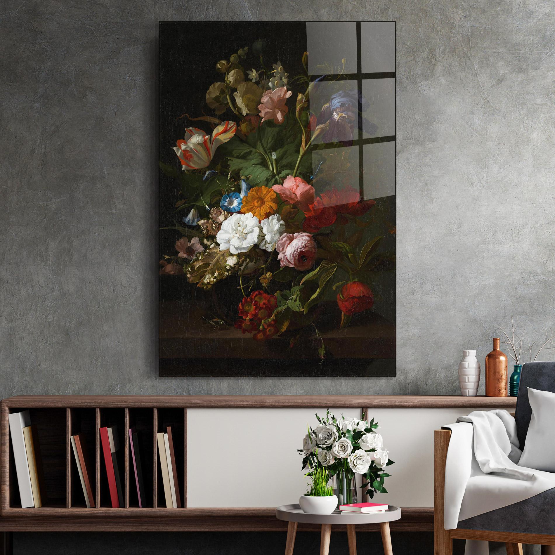 Tablou Sticla Dark Flowers Bouquet mockup 2