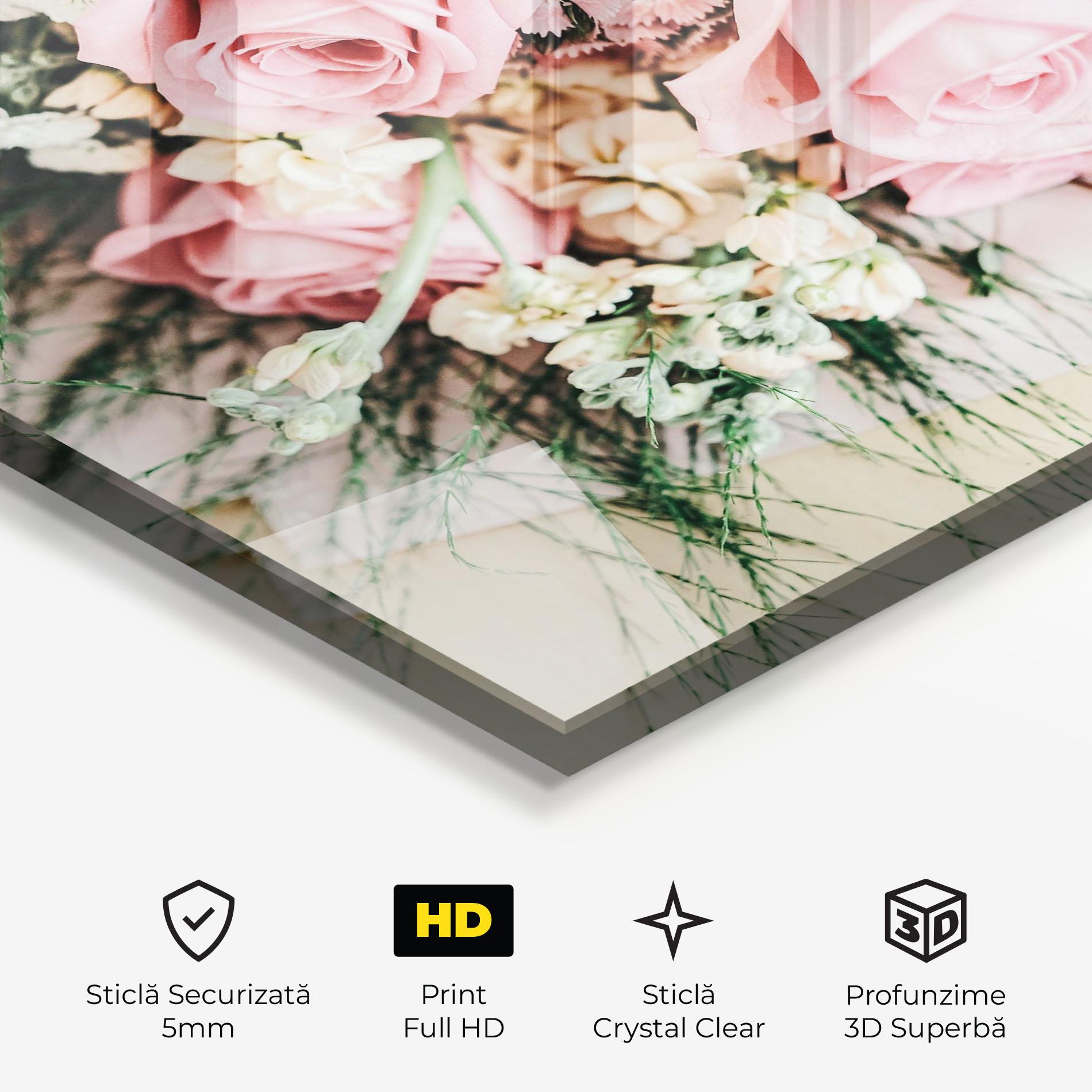 Tablou Sticla Baby Pink Bouquet mockup 3