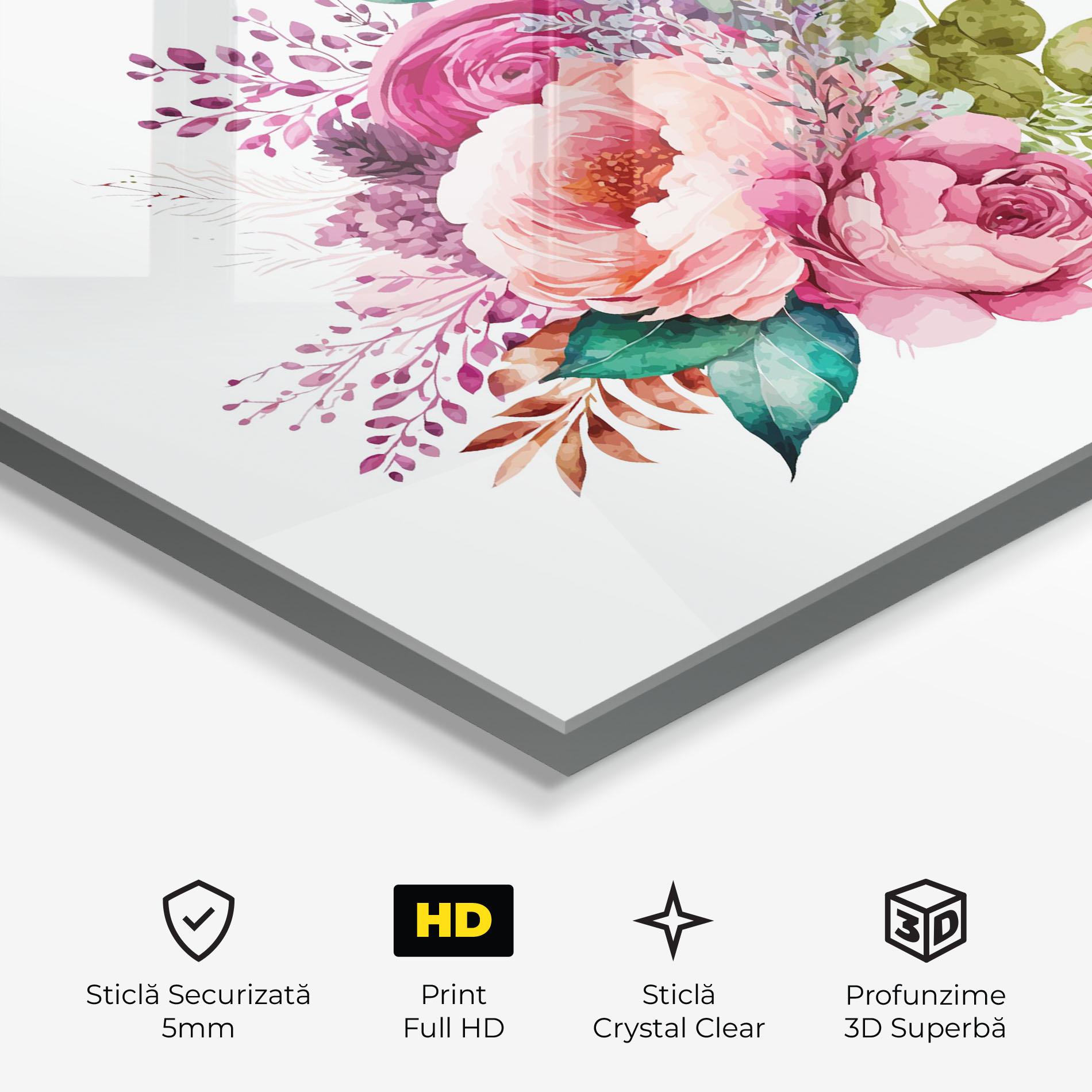 Tablou Sticla Bouquet Of Pink Roses mockup 3