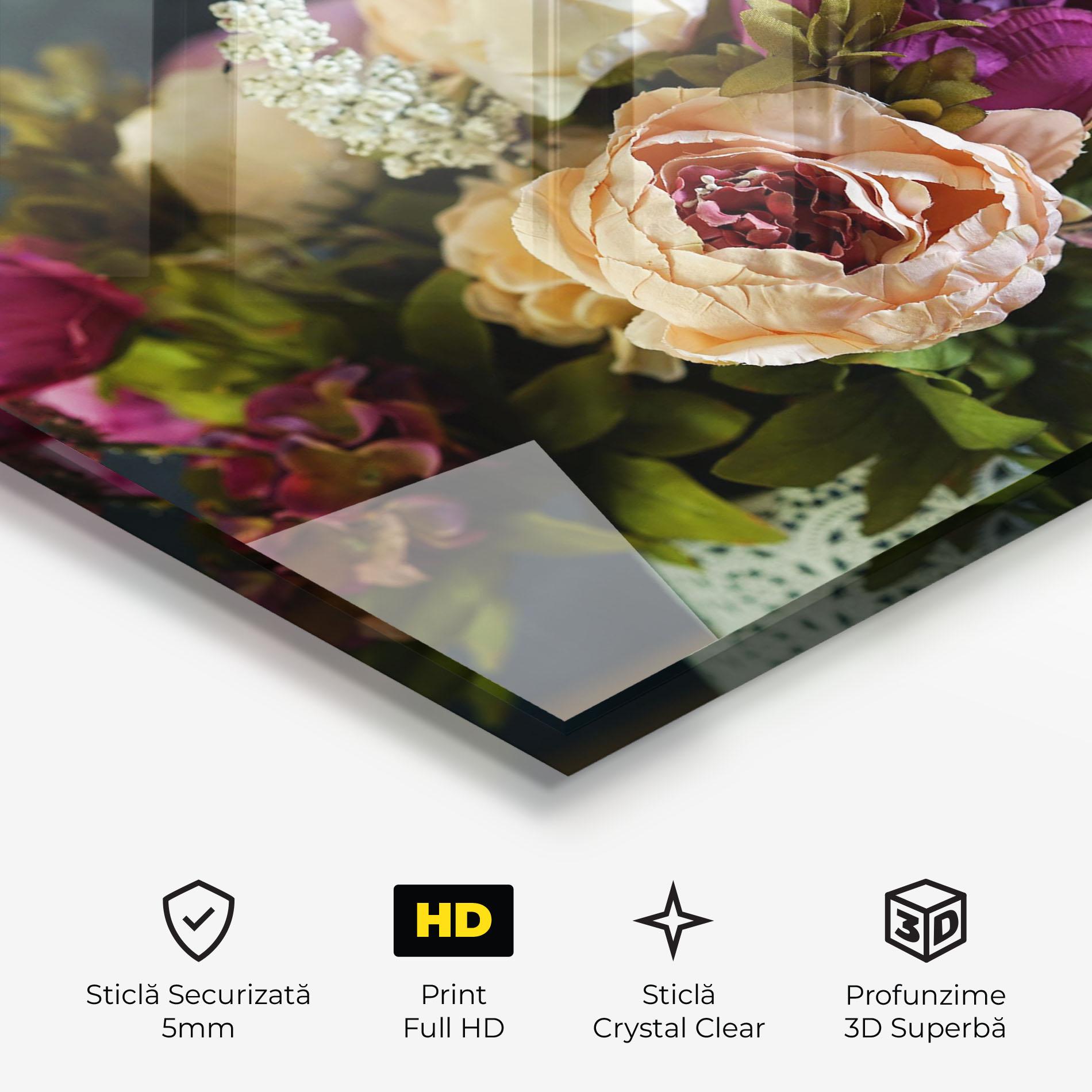 Tablou Sticla Cream Roses Bouquet mockup 3