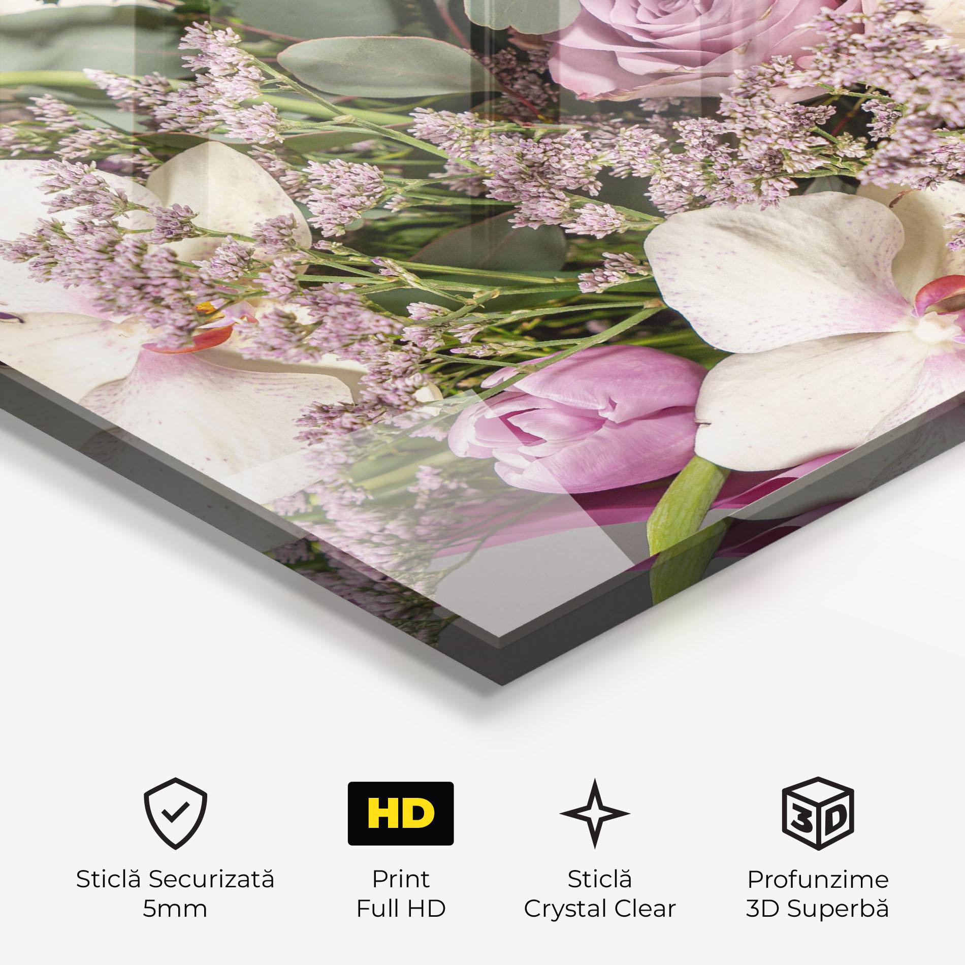 Tablou Sticla Cute Purple Bouquet mockup 3