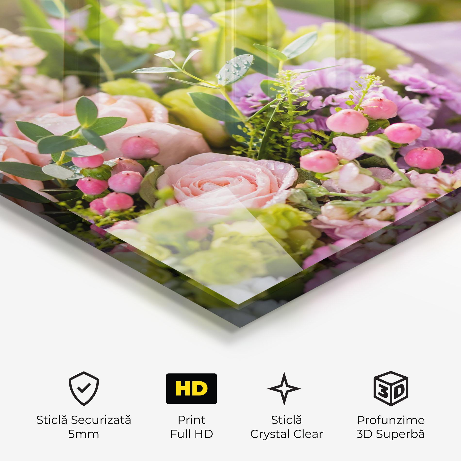 Tablou Sticla Green Pink Bouquet mockup 3