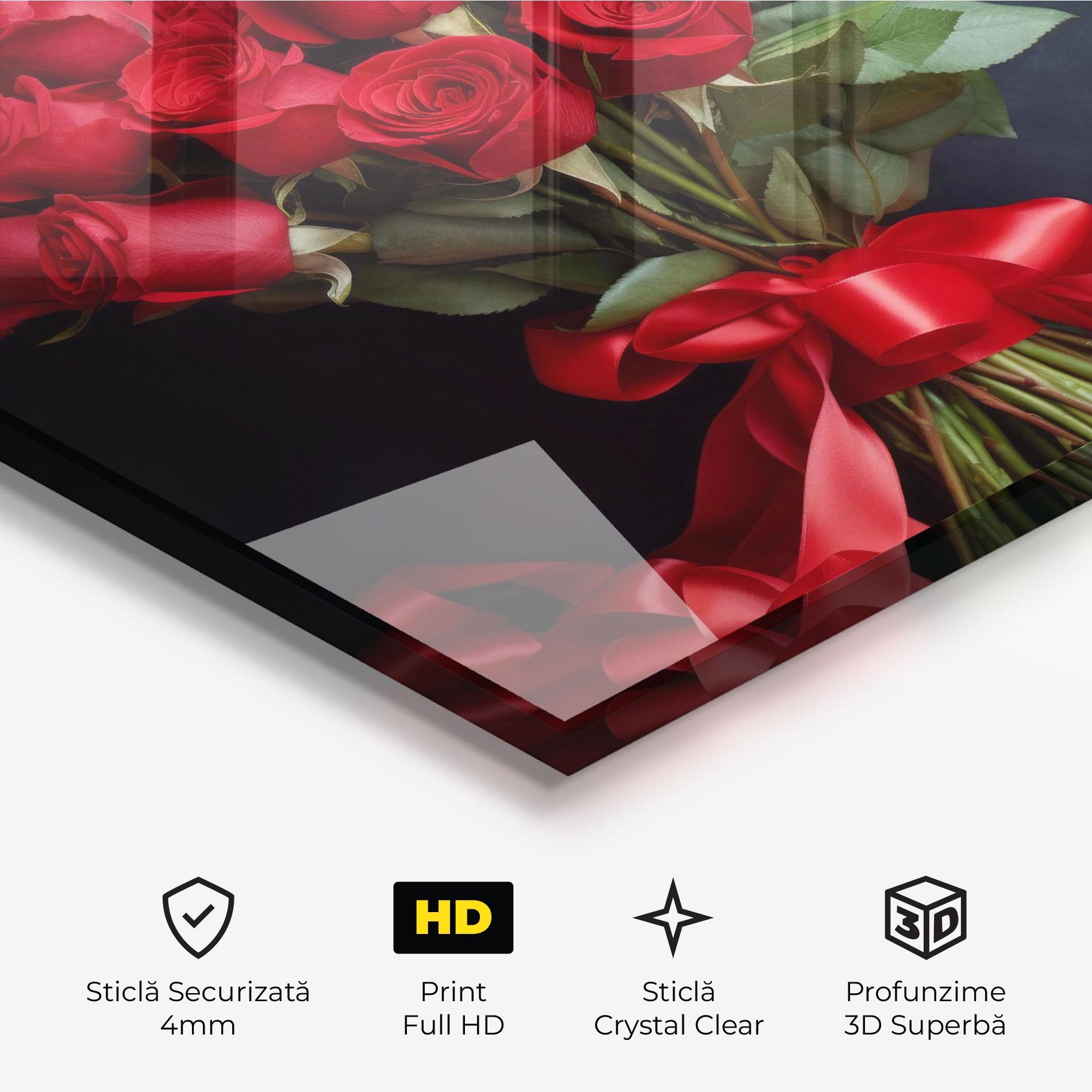 Tablou Sticla Beautiful Red Roses Bouquet mockup 3