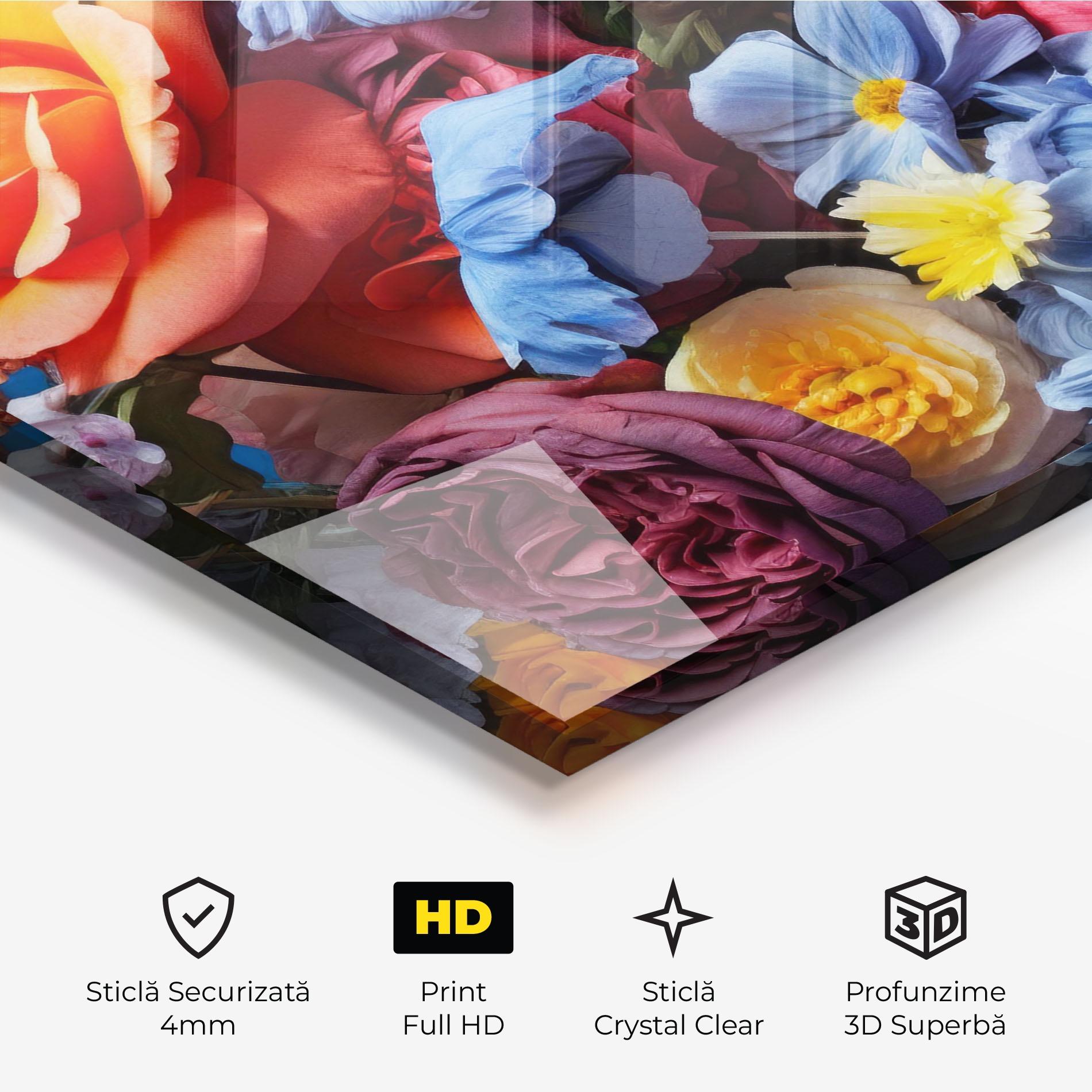 Tablou Sticla Blue Orange Bouquet mockup 3