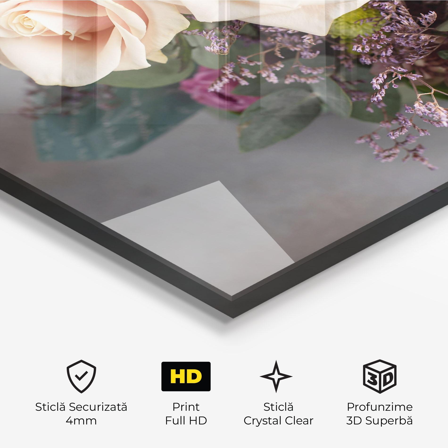 Tablou Sticla Cream Purple Bouquet mockup 3