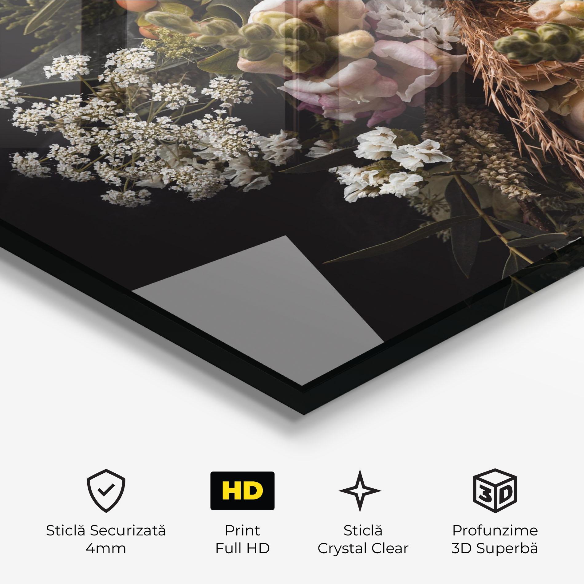 Tablou Sticla Dark Flower Bouquet mockup 3