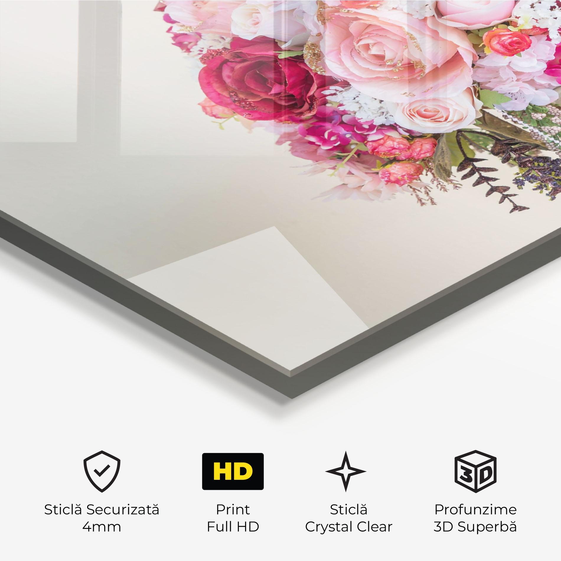 Tablou Sticla Mixed Pink Flowers mockup 3