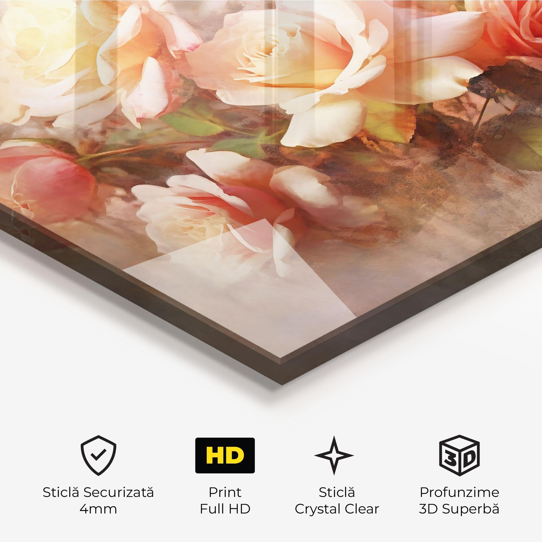 Tablou Sticla Roses Bouquet Painting mockup 3