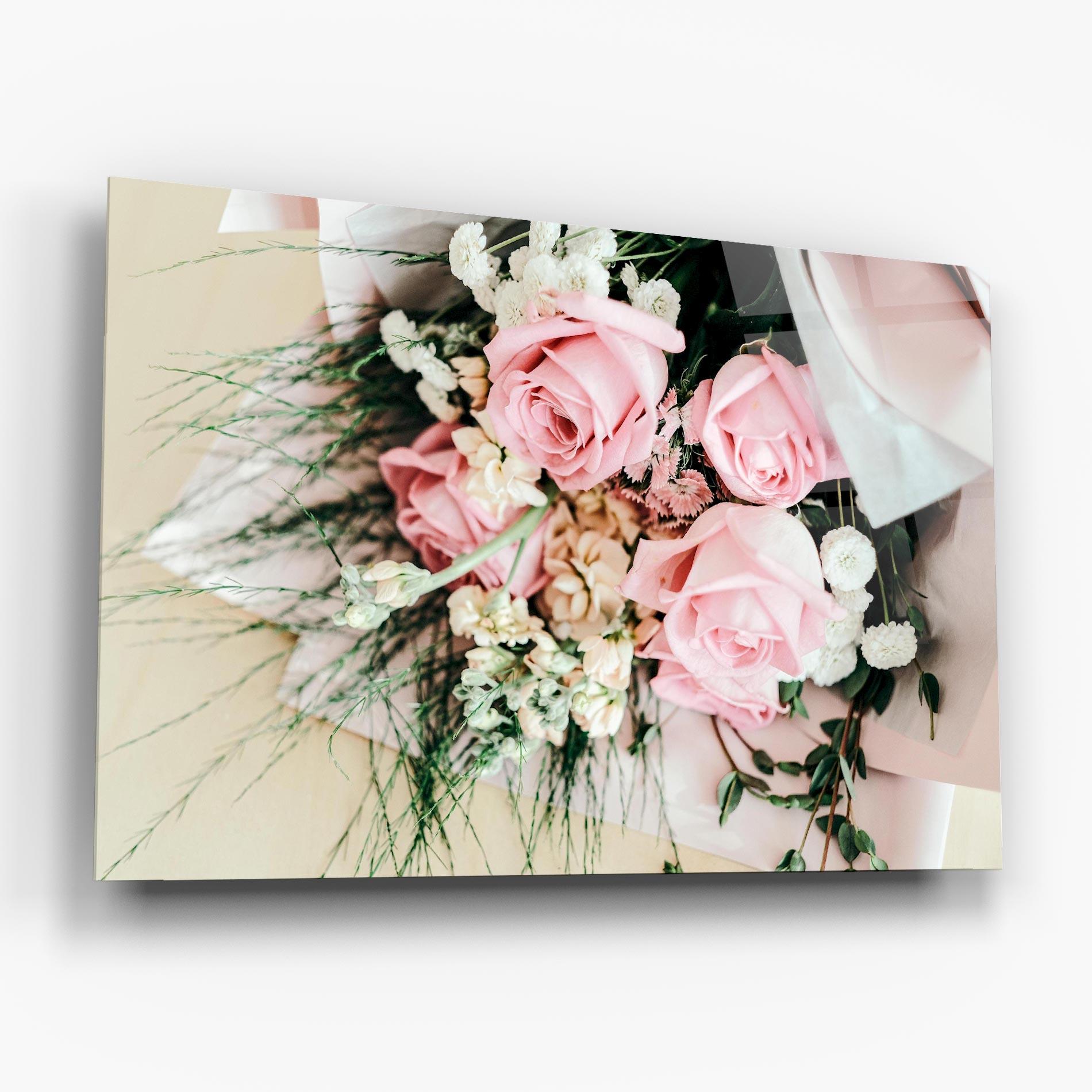 Tablou Sticla Baby Pink Bouquet mockup 6