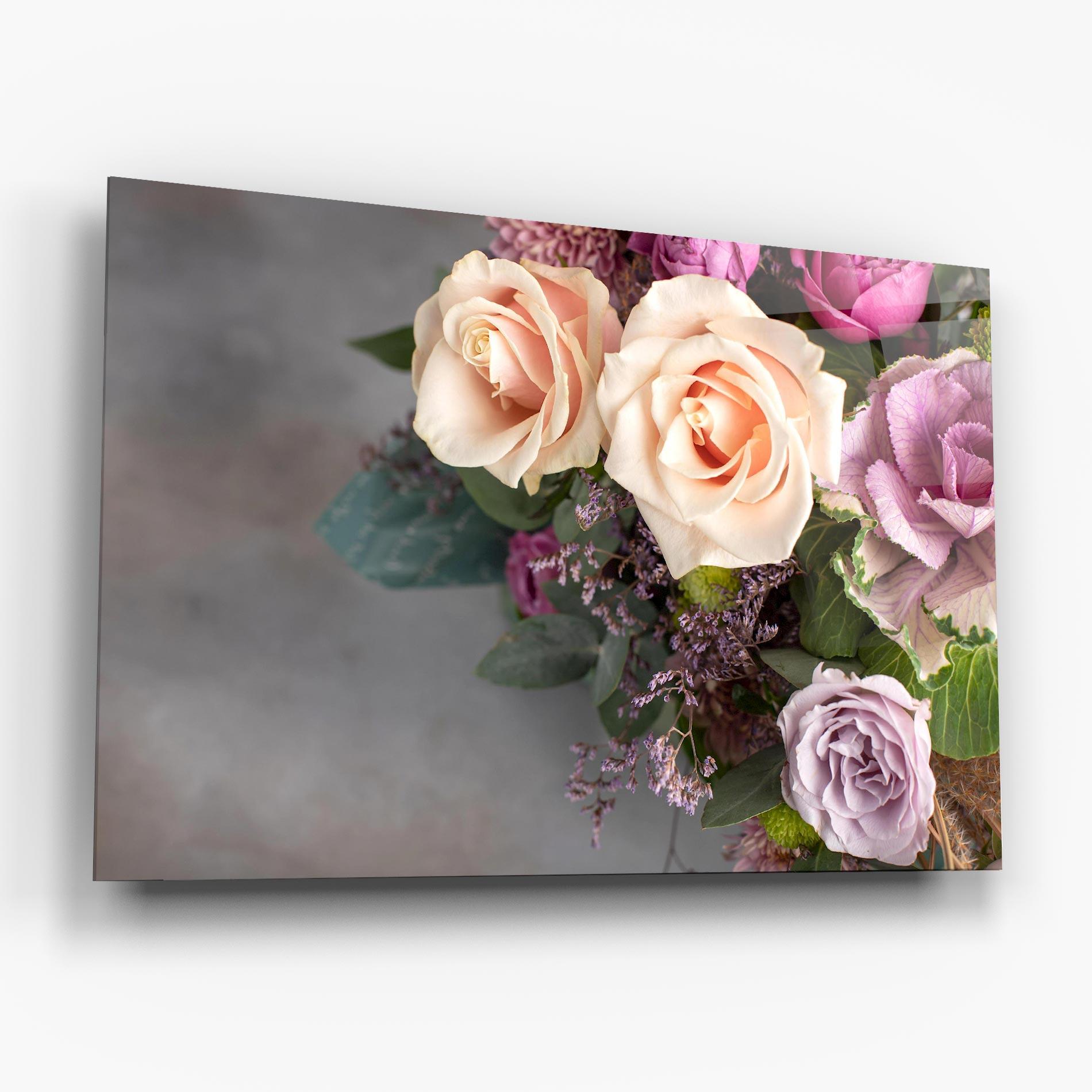 Tablou Sticla Cream Purple Bouquet mockup 6