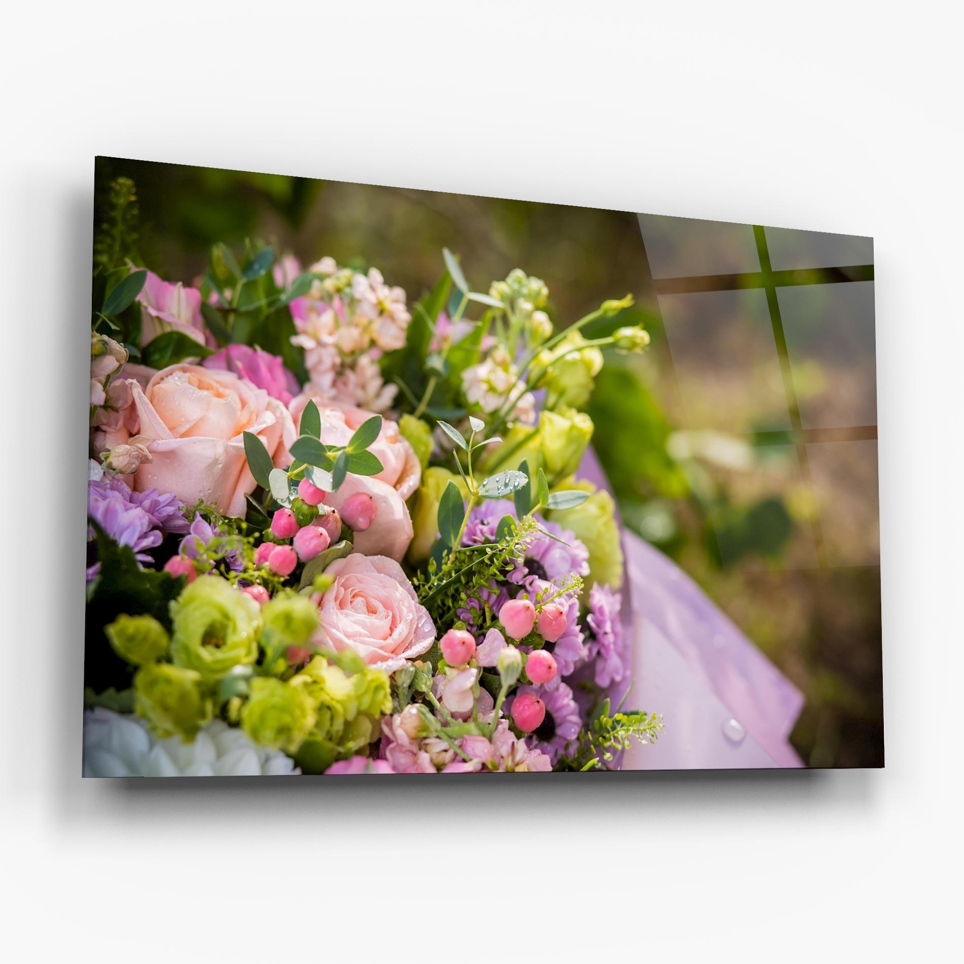Tablou Sticla Green Pink Bouquet mockup 6