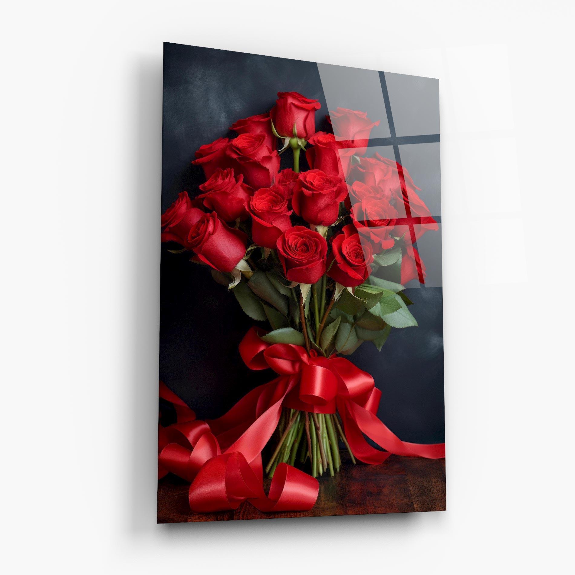 Tablou Sticla Beautiful Red Roses Bouquet mockup 6