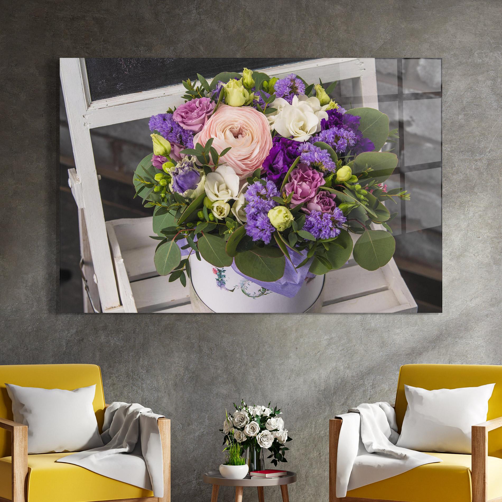 Tablou Sticla Big Pink Rose Bouquet mockup 4