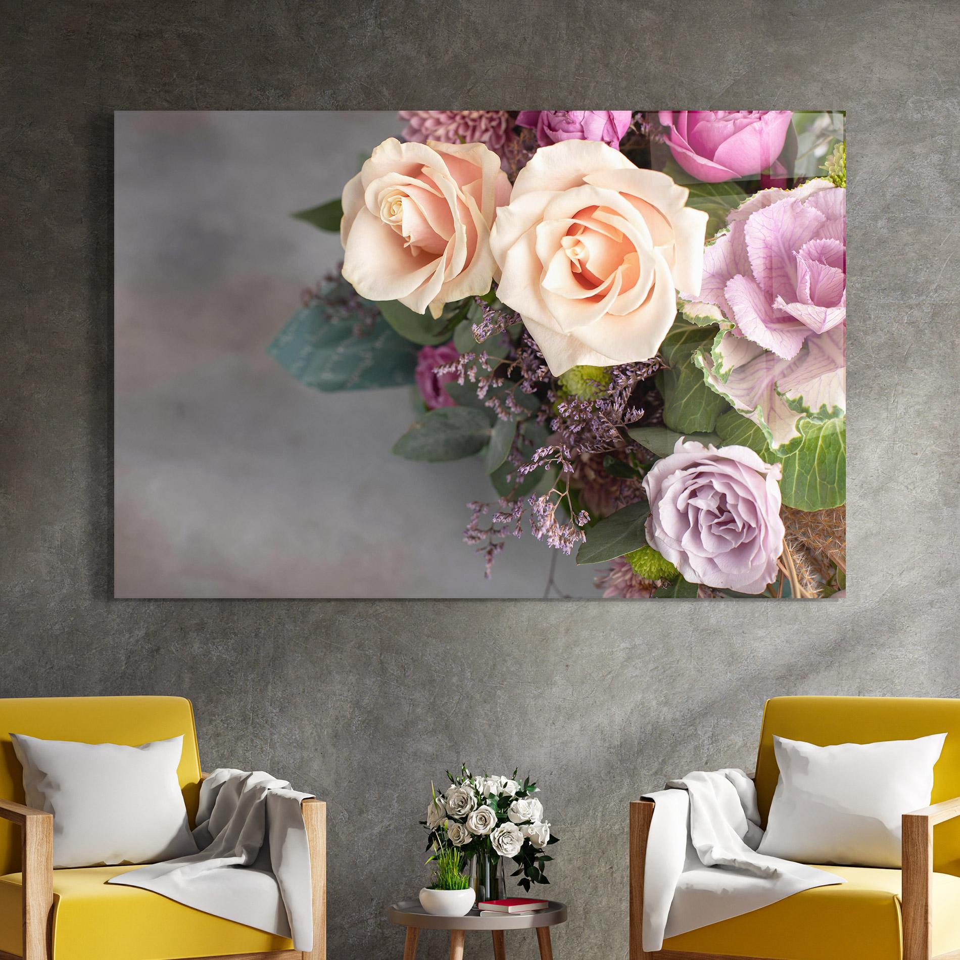 Tablou Sticla Cream Purple Bouquet mockup 4