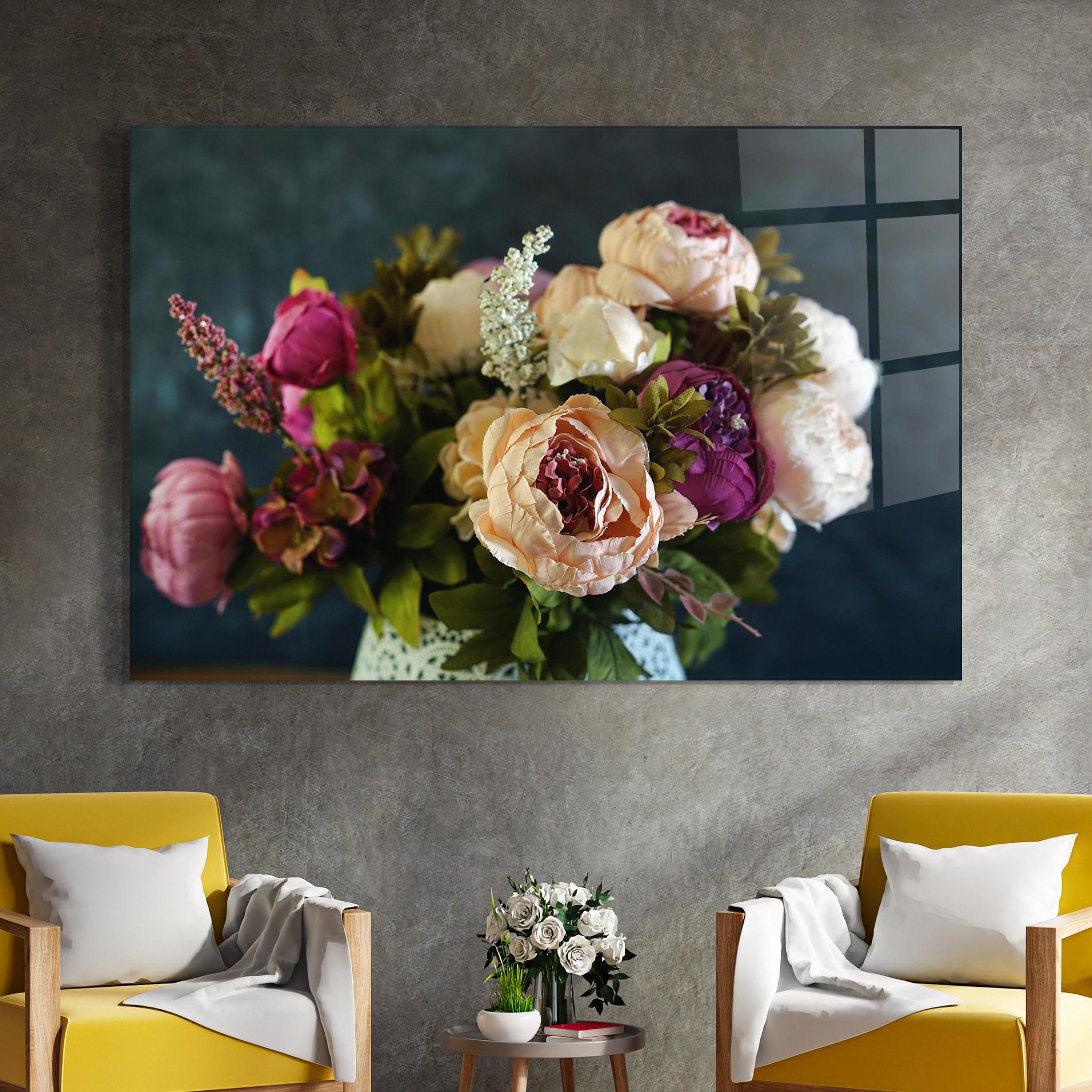 Tablou Sticla Cream Roses Bouquet mockup 4