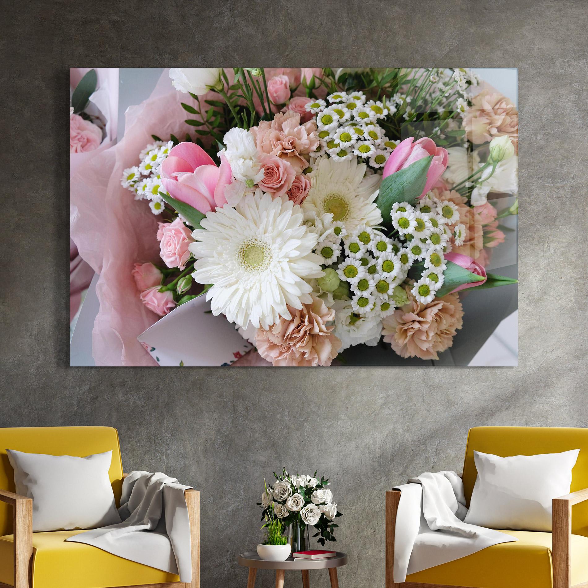 Tablou Sticla Flower Mix Bouquet mockup 4