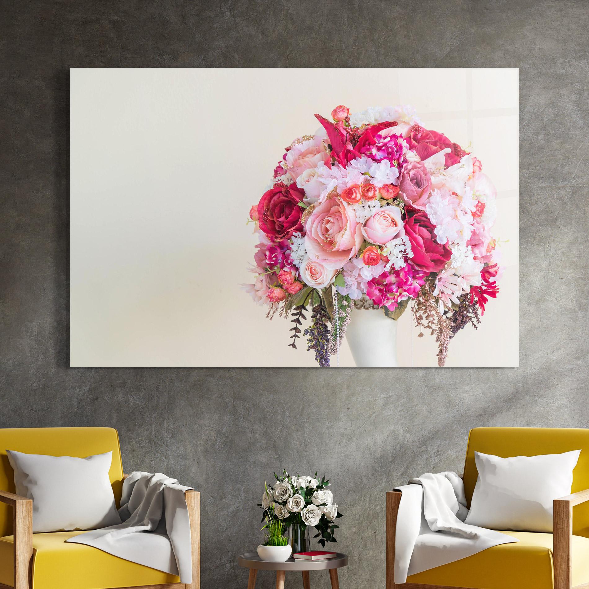 Tablou Sticla Mixed Pink Flowers mockup 4