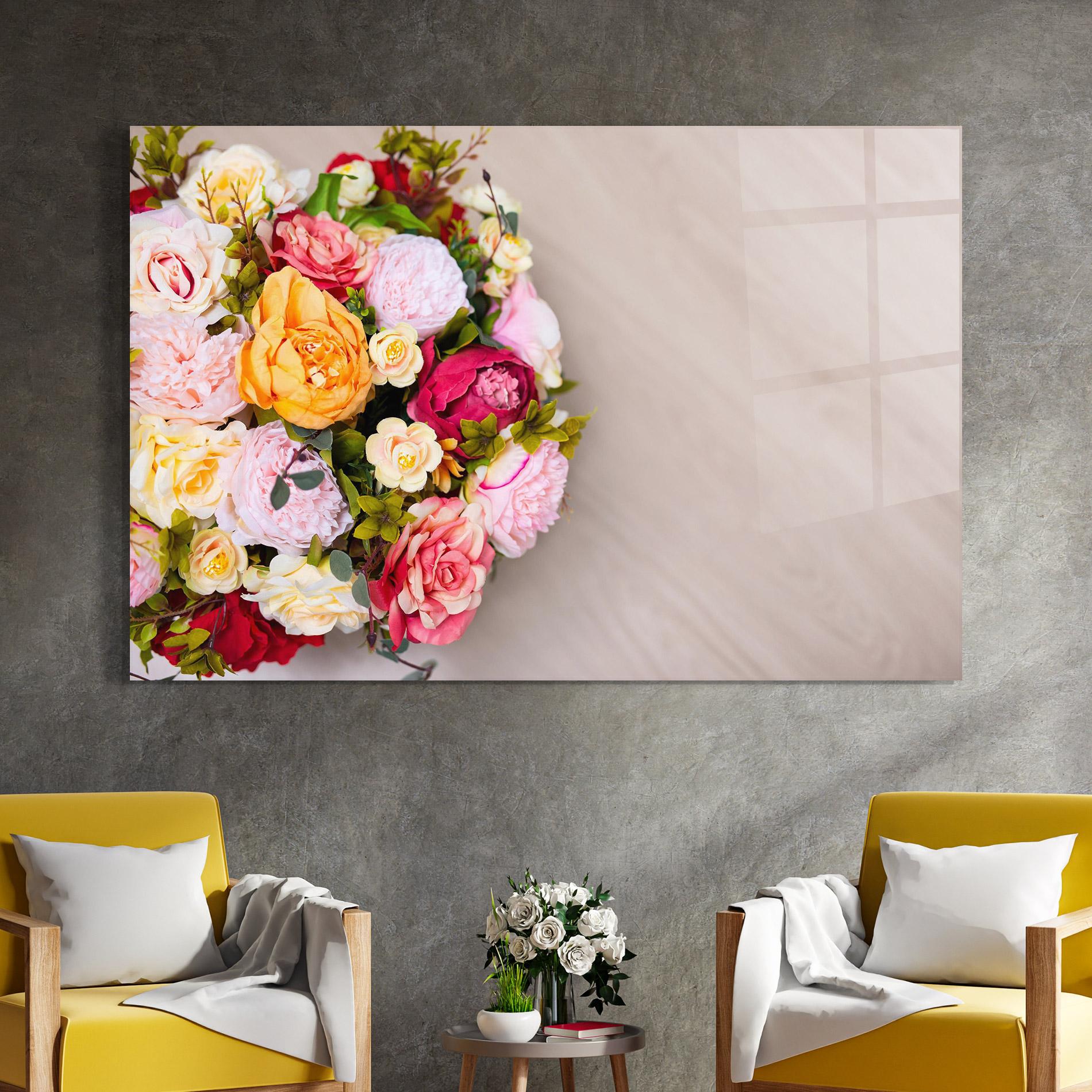 Tablou Sticla Orange Purple Bouquet mockup 4