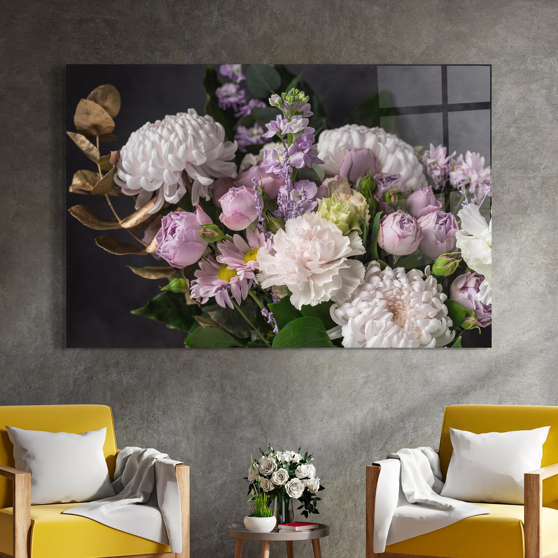 Tablou Sticla Pastel Purple Bouquet mockup 4