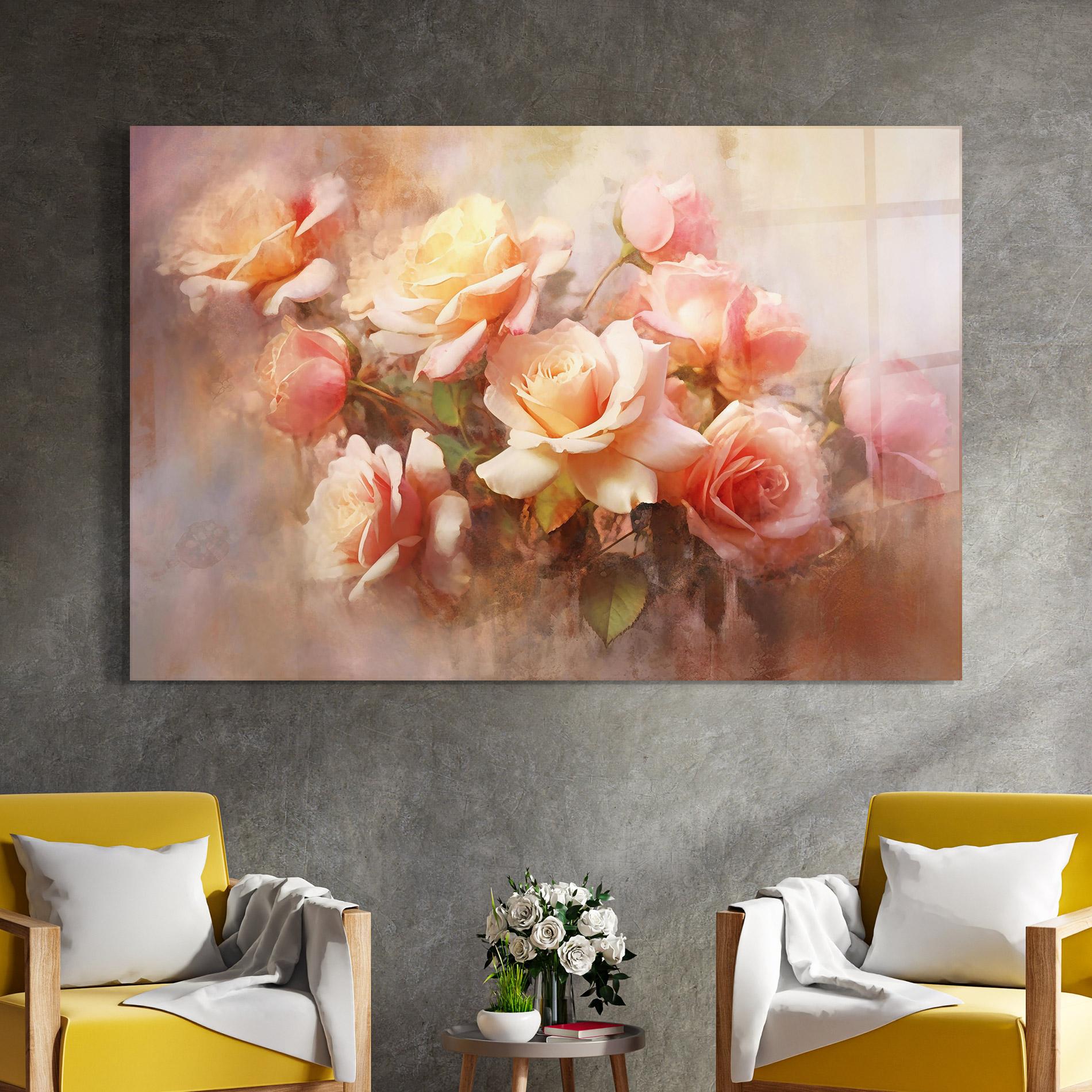 Tablou Sticla Roses Bouquet Painting mockup 4