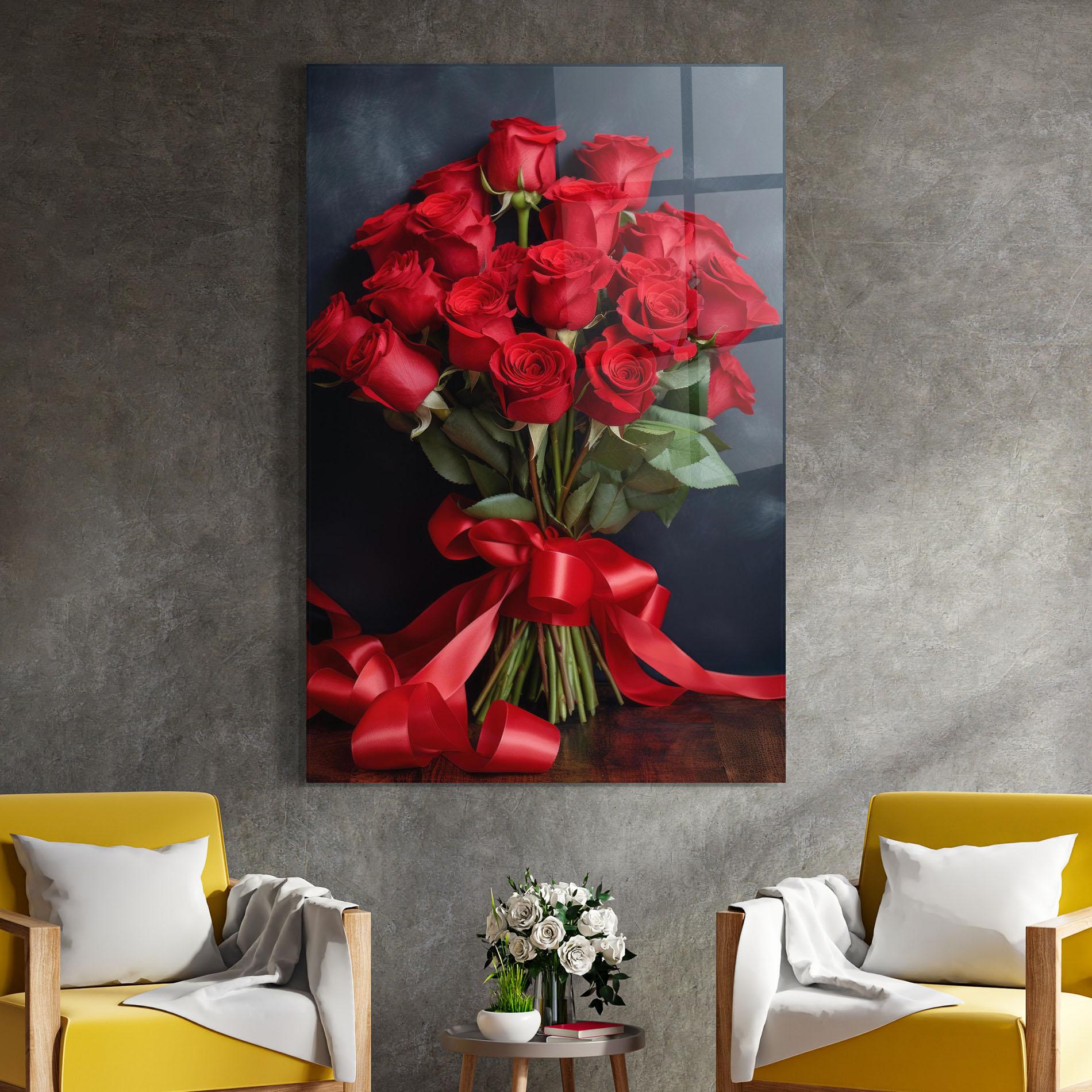 Tablou Sticla Beautiful Red Roses Bouquet mockup 4