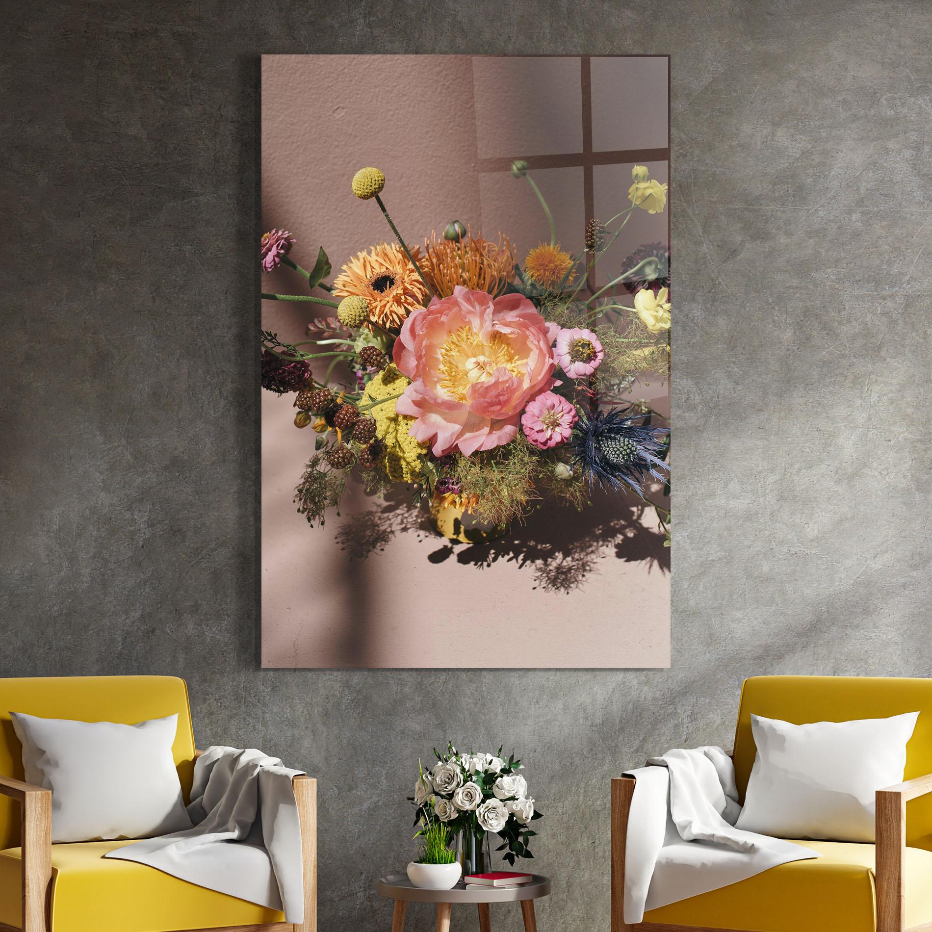 Tablou Sticla Pastel Orange Bouquet mockup 4