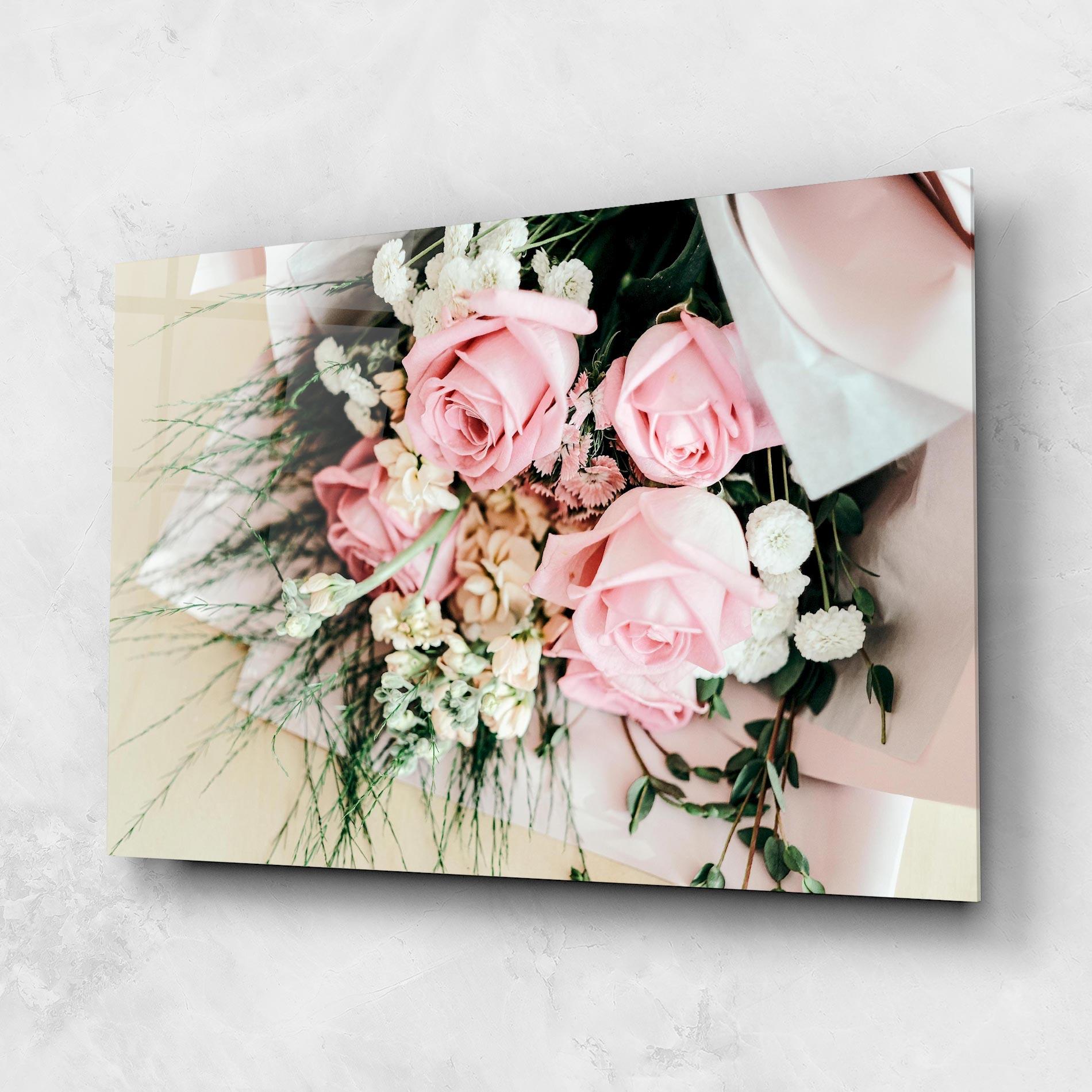 Tablou Sticla Baby Pink Bouquet mockup 1