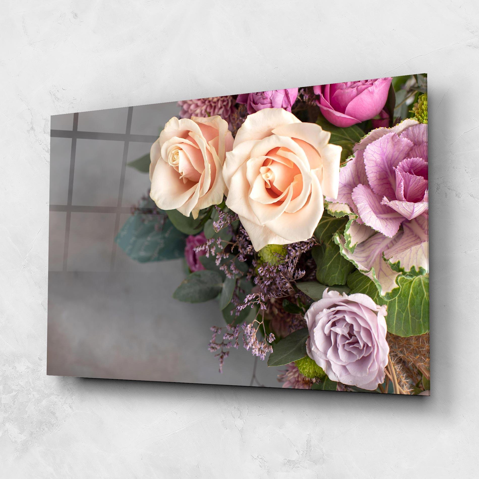 Tablou Sticla Cream Purple Bouquet mockup 1