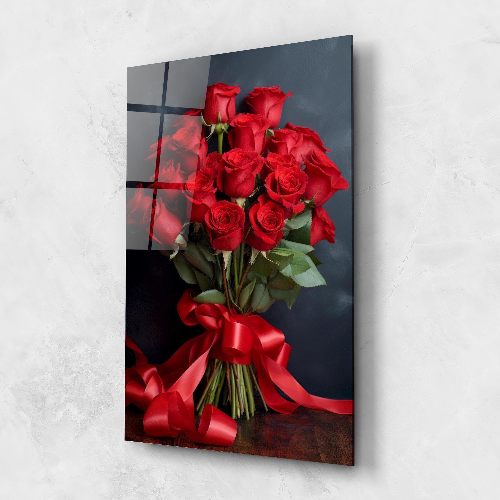 Tablou Sticla Beautiful Red Roses Bouquet mockup 1