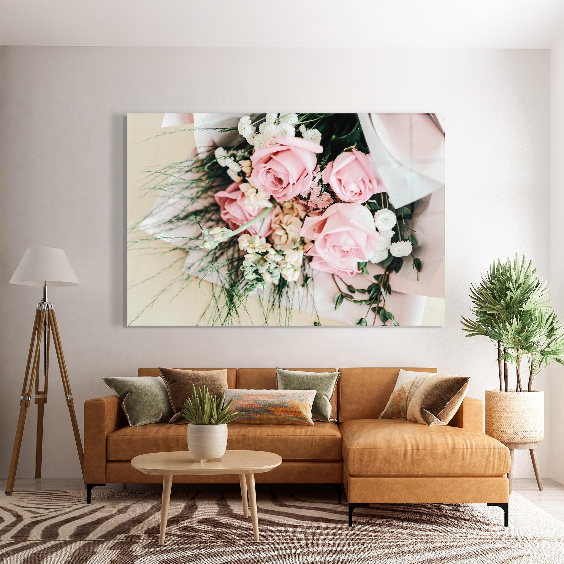 Tablou Sticla Baby Pink Bouquet mockup 7