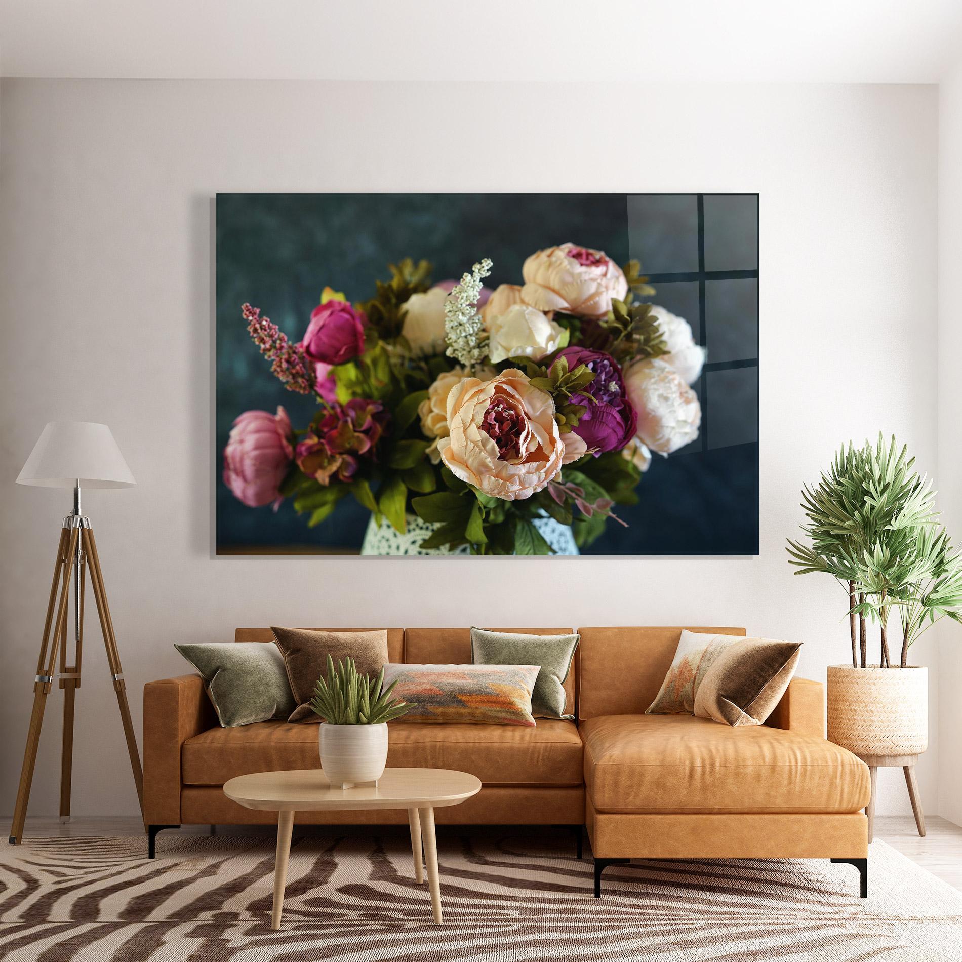 Tablou Sticla Cream Roses Bouquet mockup 7