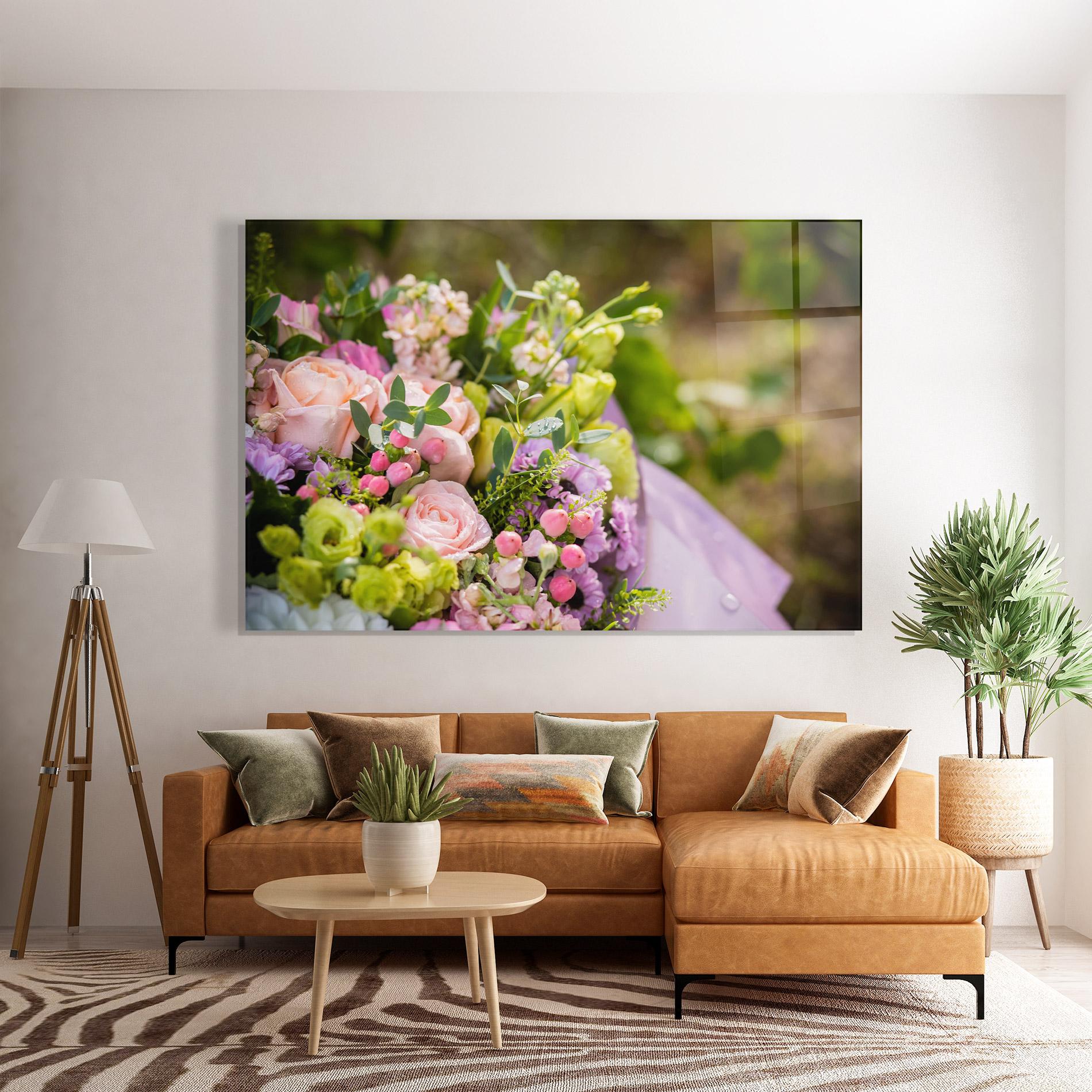 Tablou Sticla Green Pink Bouquet mockup 7