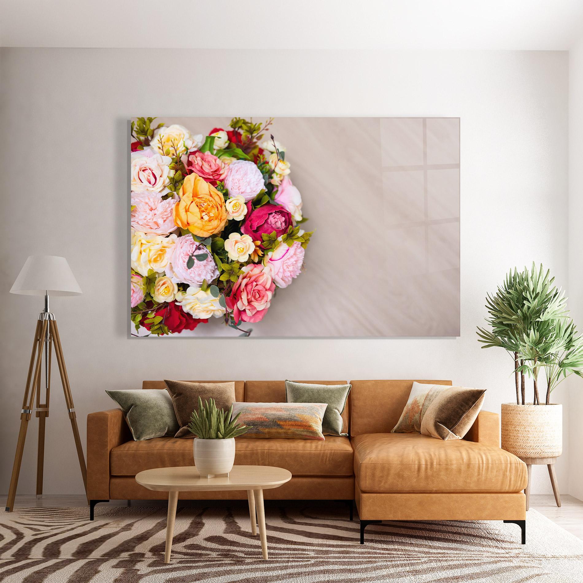 Tablou Sticla Orange Purple Bouquet mockup 7