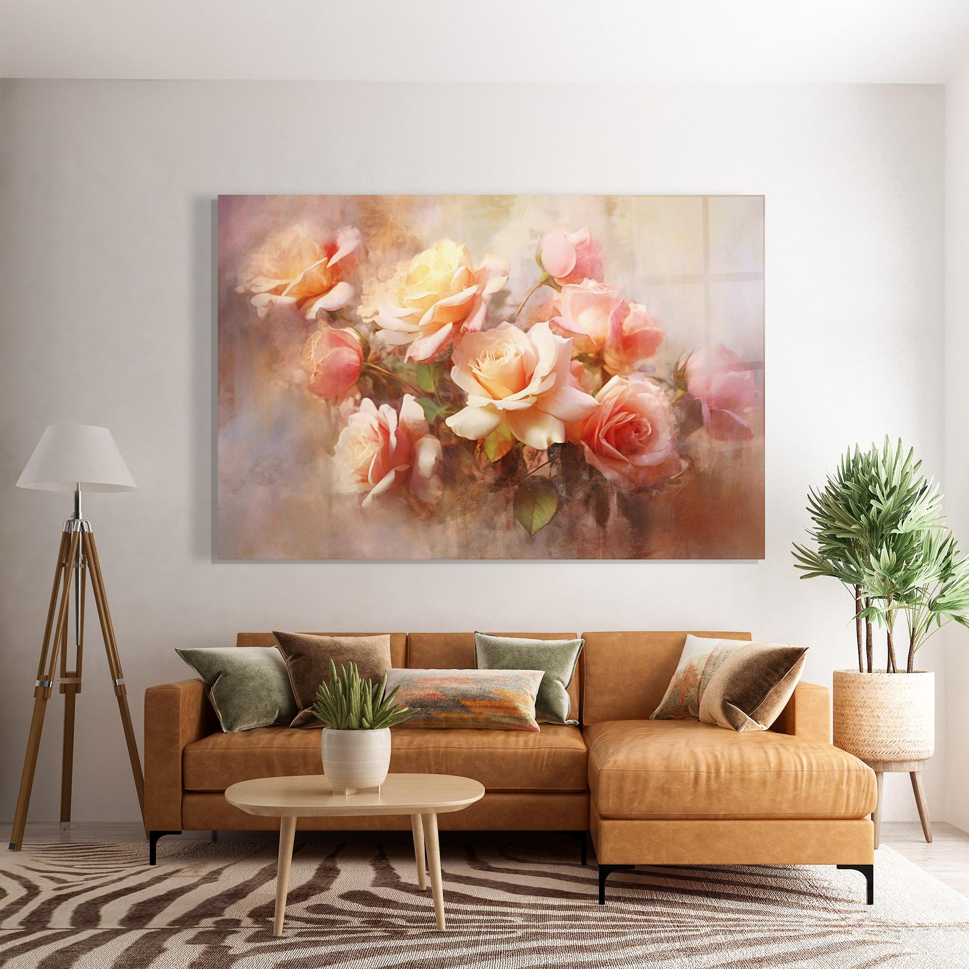 Tablou Sticla Roses Bouquet Painting mockup 7
