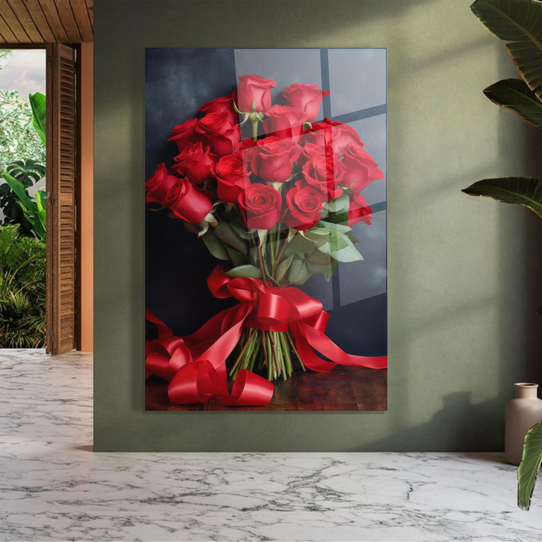 Tablou Sticla Beautiful Red Roses Bouquet mockup 7