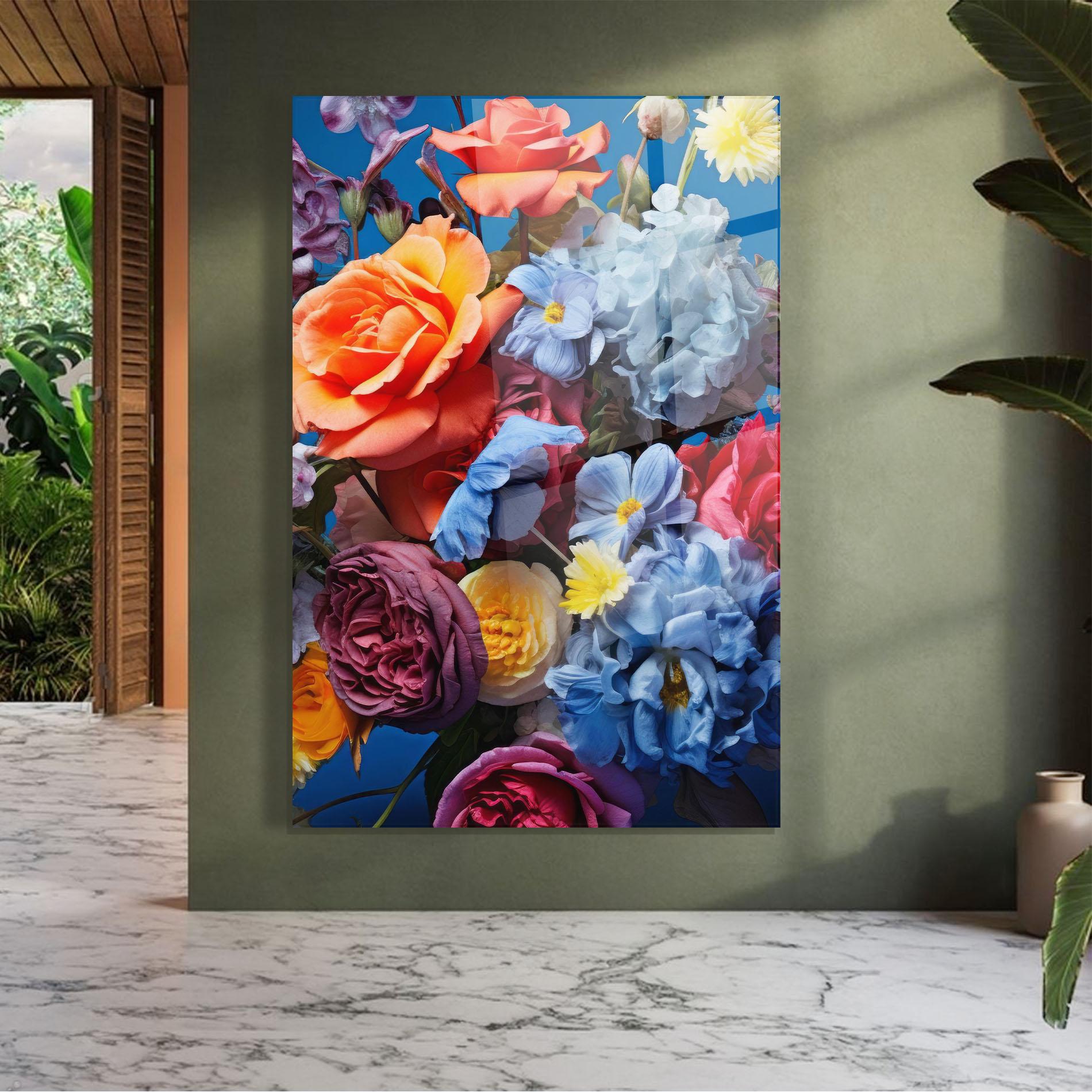 Tablou Sticla Blue Orange Bouquet mockup 7