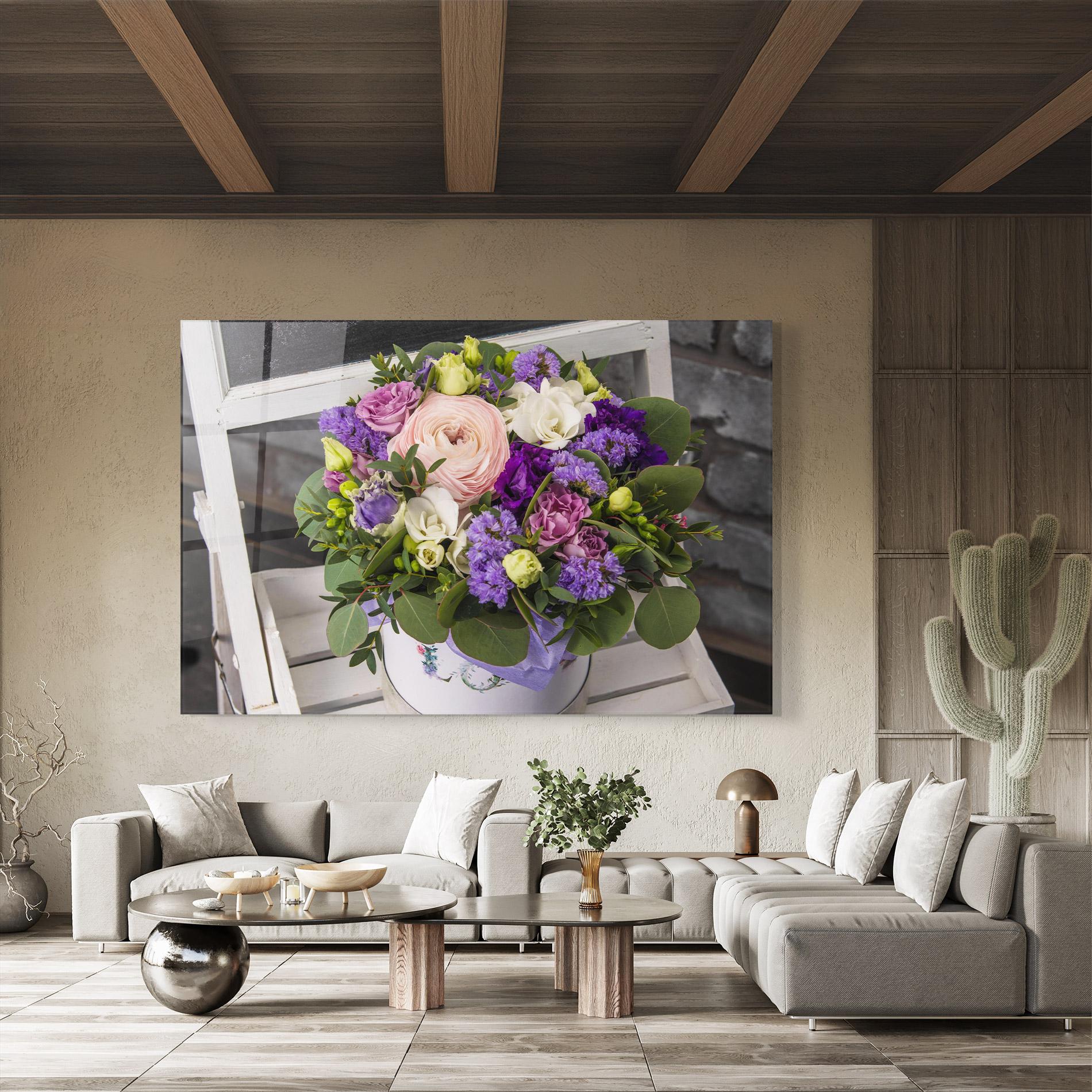 Tablou Sticla Big Pink Rose Bouquet mockup 8